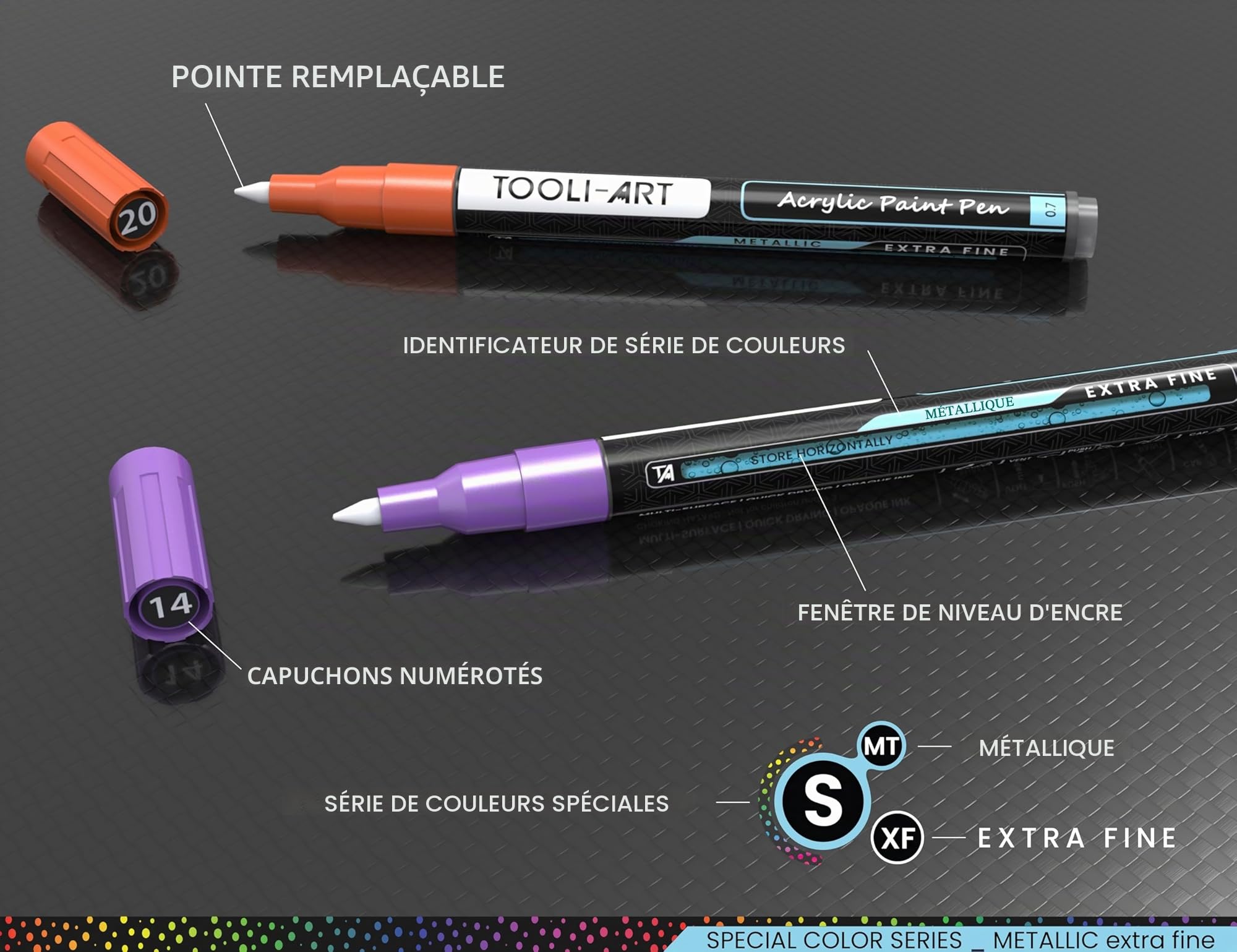 Lot de 24 marqueurs peinture acrylique métallisée à pointe extra fine de 0,7 mm pour peinture sur pierre, verre, bois, métal, toile, loisirs créatifs, non toxiques, à base dʼeau et à séchage rapide