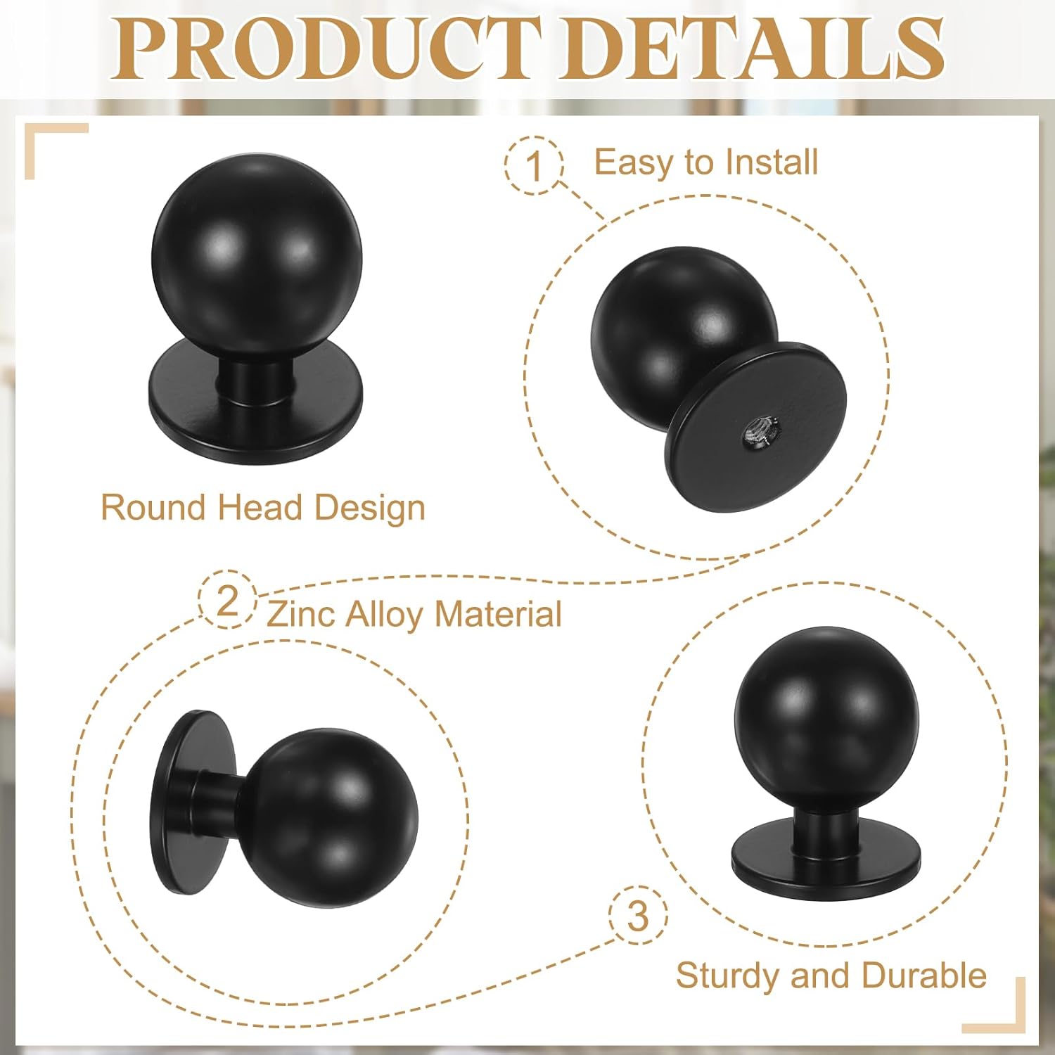 PATIKIL Cabinet Knobs, 10Pcs 15/16" (24mm) Aluminum Round Solid Dresser Drawer Knobs for Modern Kitchen Cabinet Pull Handles Metal Hardware, Matte Black