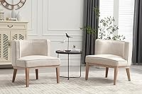 Vista 7 de Silla decorativa con brazo de barril con patas de madera, cómoda silla lateral de barril tapizada de lino con respaldo para sala de estar