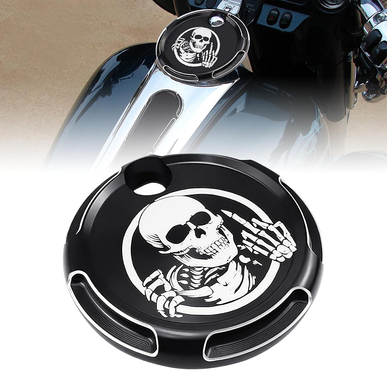 GUAIMI Fuel Tank Door Cover Dash Insert Panel Compatible with Harley Touring Electra Street Glide FLHX FLTR FLHT 2008-2018 - Skeleton Middle Finger