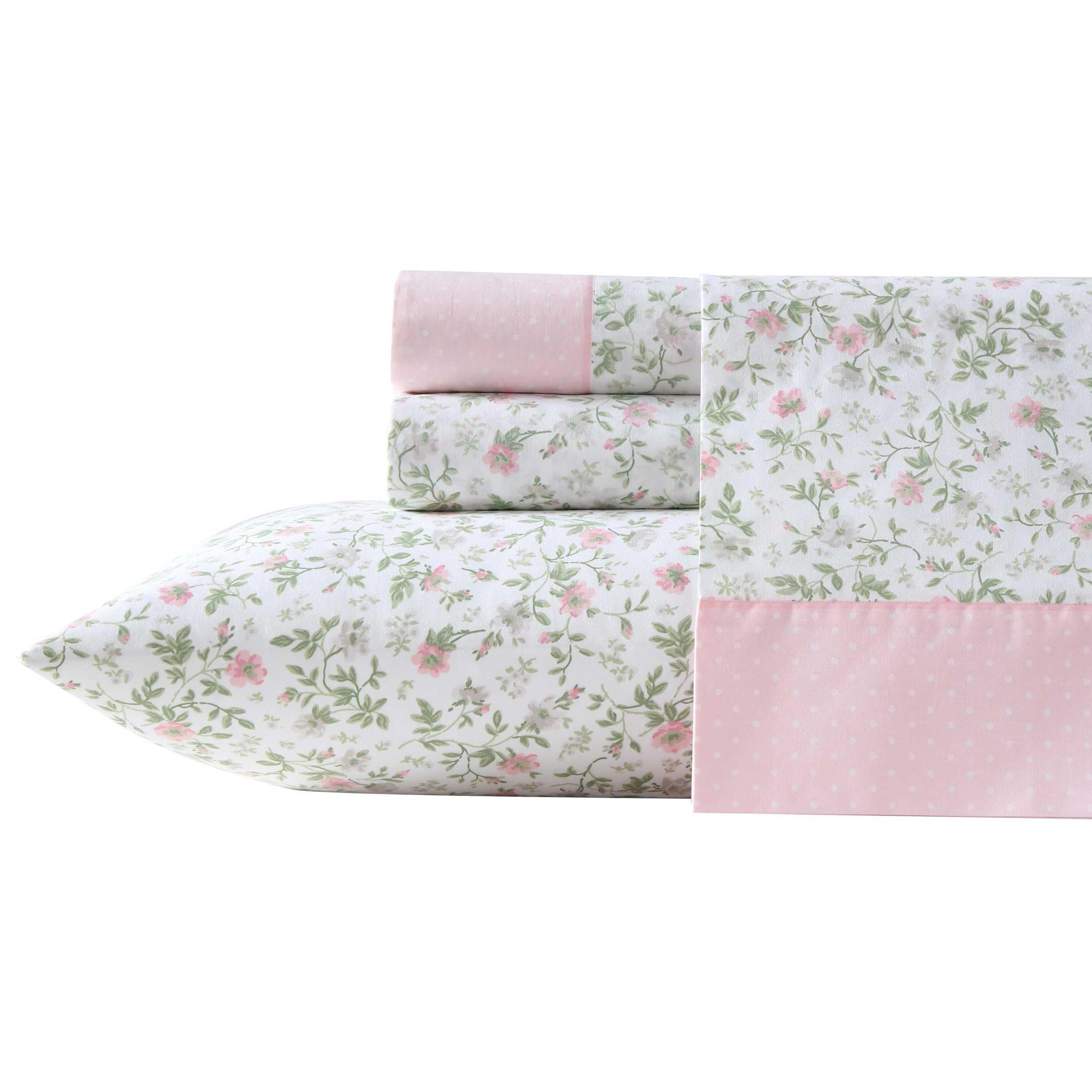 Laura Ashley - Juego de sábanas tamaño Queen, Ropa de Cama de algodón percal Transpirable con Fundas de Almohada a Juego, 200 Hilos, Bolsillo Profundo, artículos Esenciales Elegantes para la