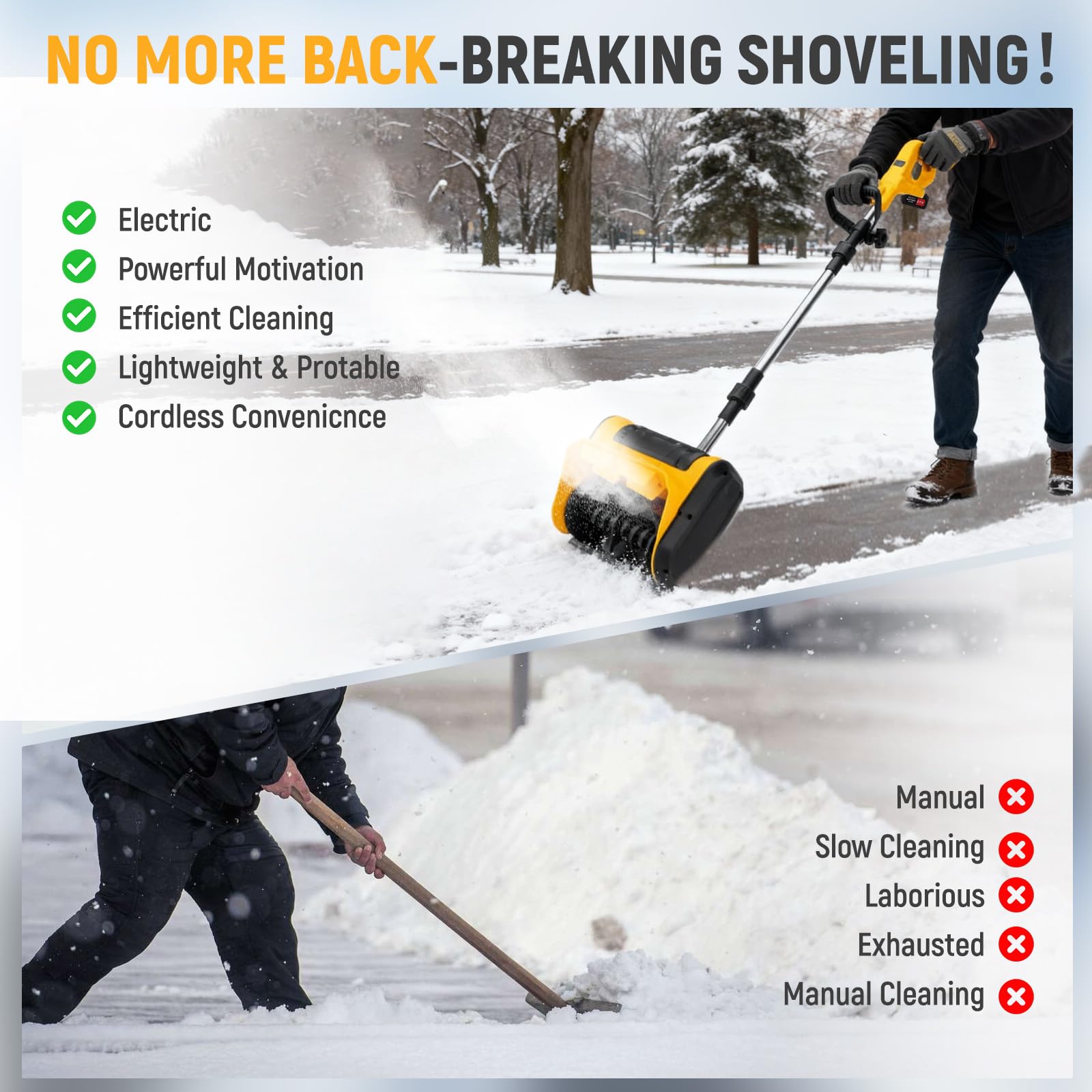 Deneigeuse Electrique 650W Fraise a Neige Pliable Fraises de Déneigement Snow Blower Batterie électrique 2.0 Ah avec Chargeur, Largeur de Déblaiement 28 cm/14cm Räumhöhe