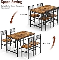 Vista 6 de Lamerge Juego de mesas de cocina para 4, juego de mesa de comedor rectangular con 4 sillas de respaldo, juego de mesa de comedor de 5 piezas