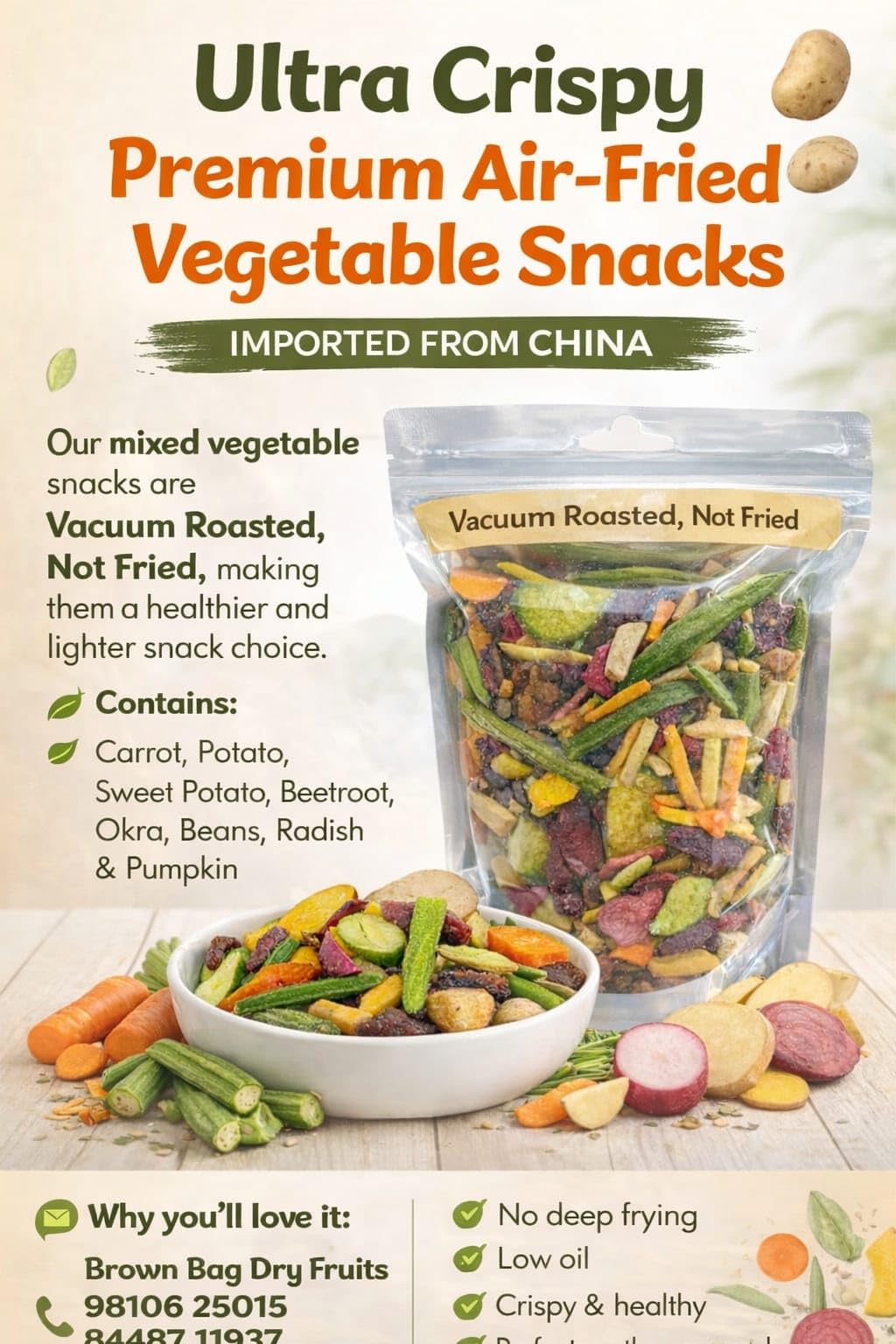 Ultra Crisp Premum Air-Fried Vegetables Snacks (Carrot, Okra, Beans, Radish, Pumpkin,Potato, Sweet Potato)-picture-21