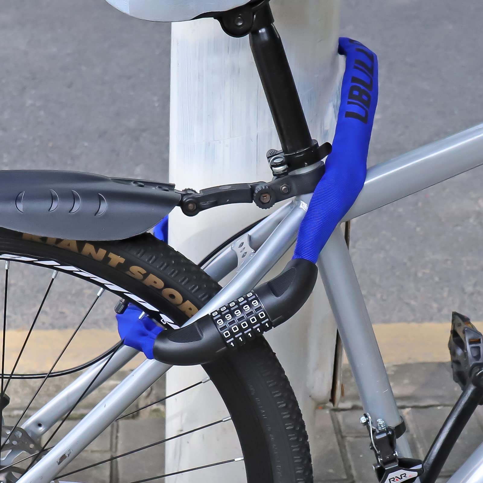 Fahrradkettenschloss, 1,2 m, Fahrradschloss, 5-stellige Kombination, Diebstahlschutz, zurücksetzbare Kette für Roller, Motorrad und mehr, Blau