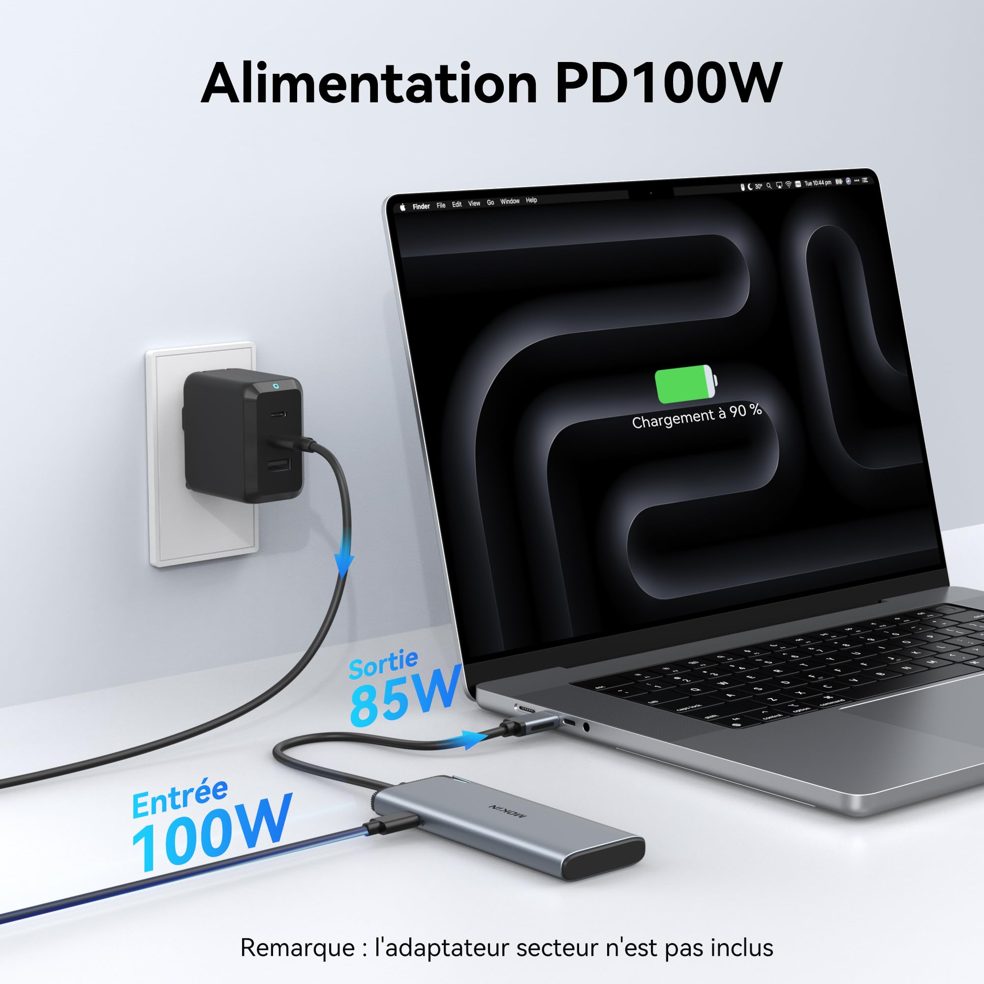Wieloportowy koncentrator USB C, adapter typu C 5 w 1 MOKiN z podwójnym wyjściem wideo 4K@60 Hz, szybkie ładowanie PD 100 W, USB-C 3.1 10 Gbps, rozdzielacz USB C do MacBooka Pro, Dell, HP, iPad Pro