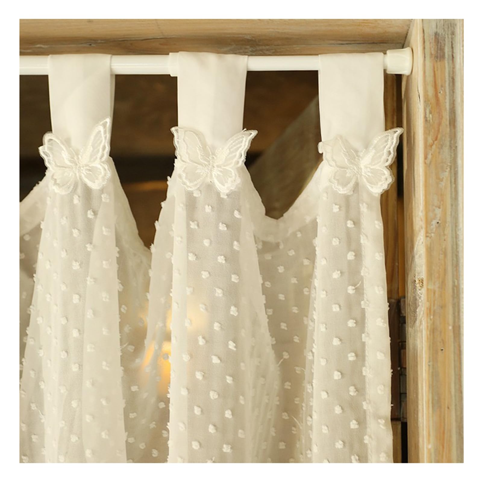 KSTORE Butterfly Cafe Curtains White Dots Short Curtain Rod Pocket Valance Kitchen Curtain for Bedroom Living Room Balcony,W100cm x H50cm/ 39 x 19 inch