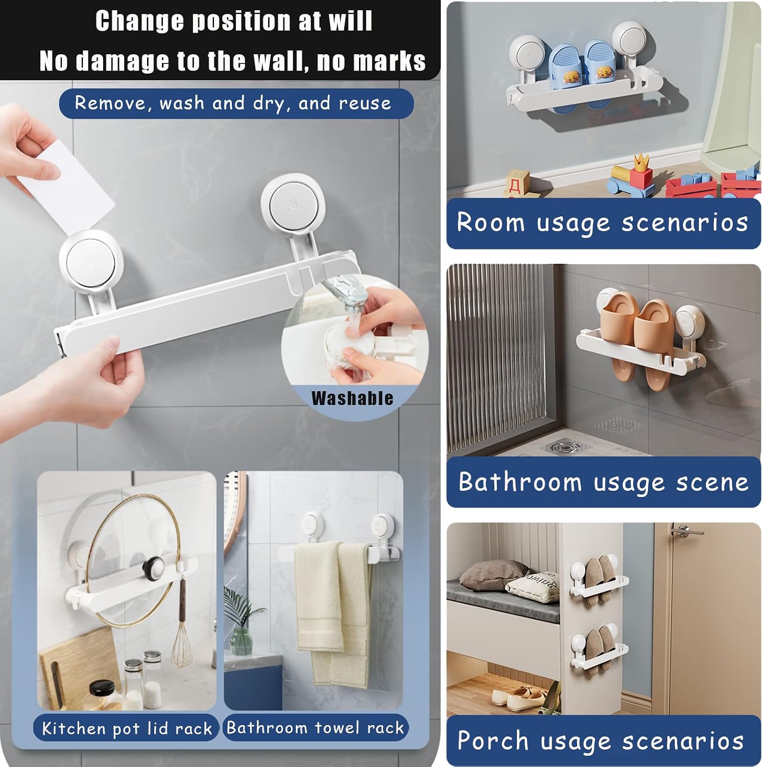 Wall Mounted Shoe Rack, Hanging Shoe Storage Suctio Cup, No Drilling Or Glue, Efficient Holder for Various Shoes Wall Shoe Rack, for Bathroom, Behind Door, Rv