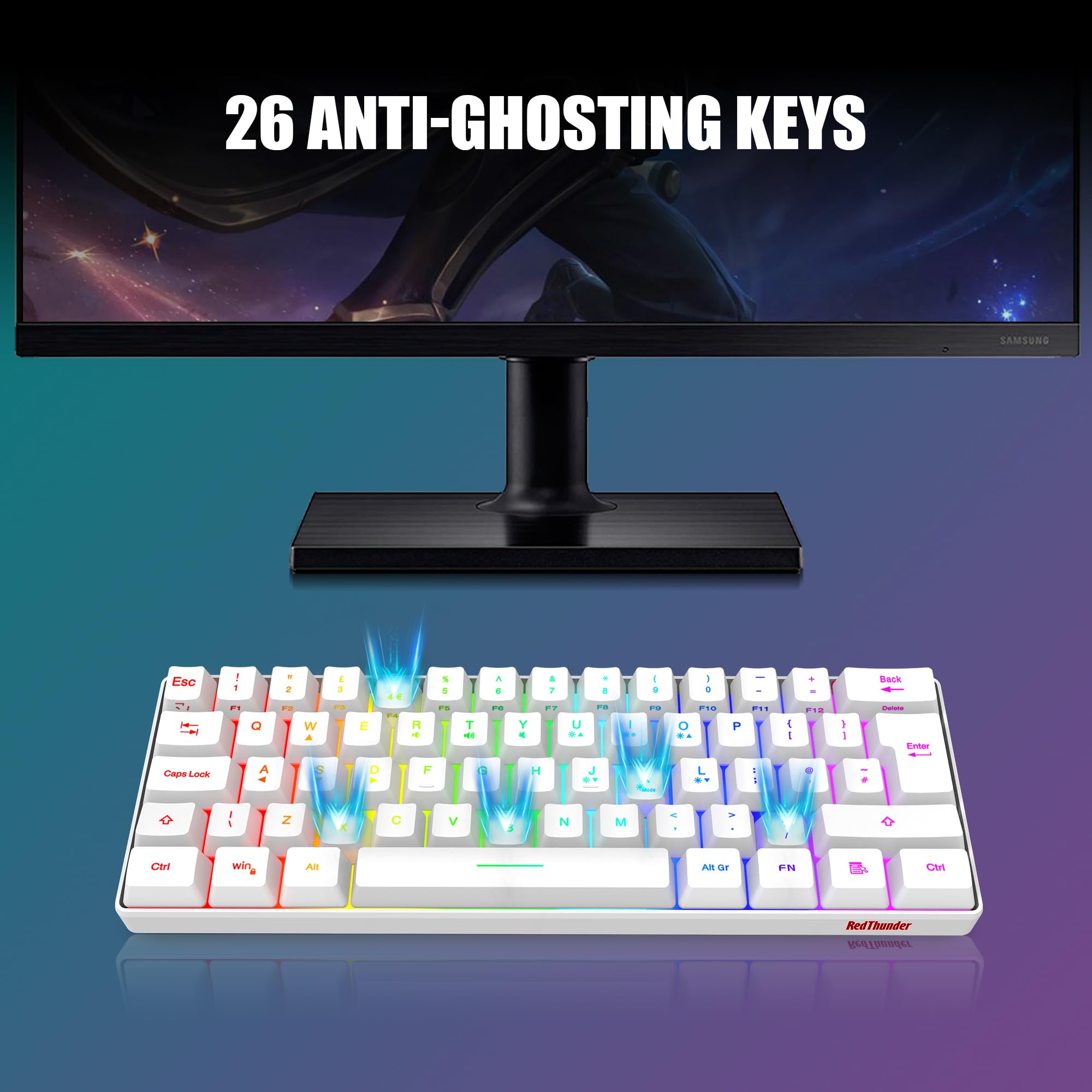 RedThunder Kombinacja klawiatury i myszy do gier 60% RGB, ultrakompaktowa podświetlana mini klawiatura, lekka mysz optyczna 7200 DPI, przenośny, przewodowy zestaw do gier dla graczy PS5 (biała)