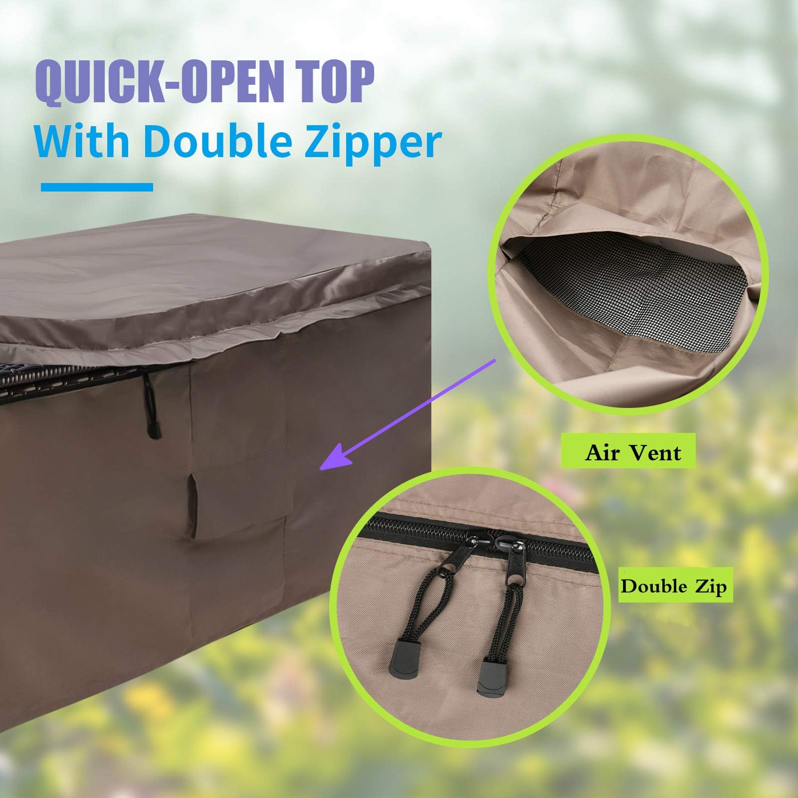 Abdeckung für Garten Auflagenbox, Schutzhülle der Kissenbox mit Reißverschlussdeckel und Entlüftung, Wasserdicht, 420D Oxford Braun (123 * 55 * 62cm)