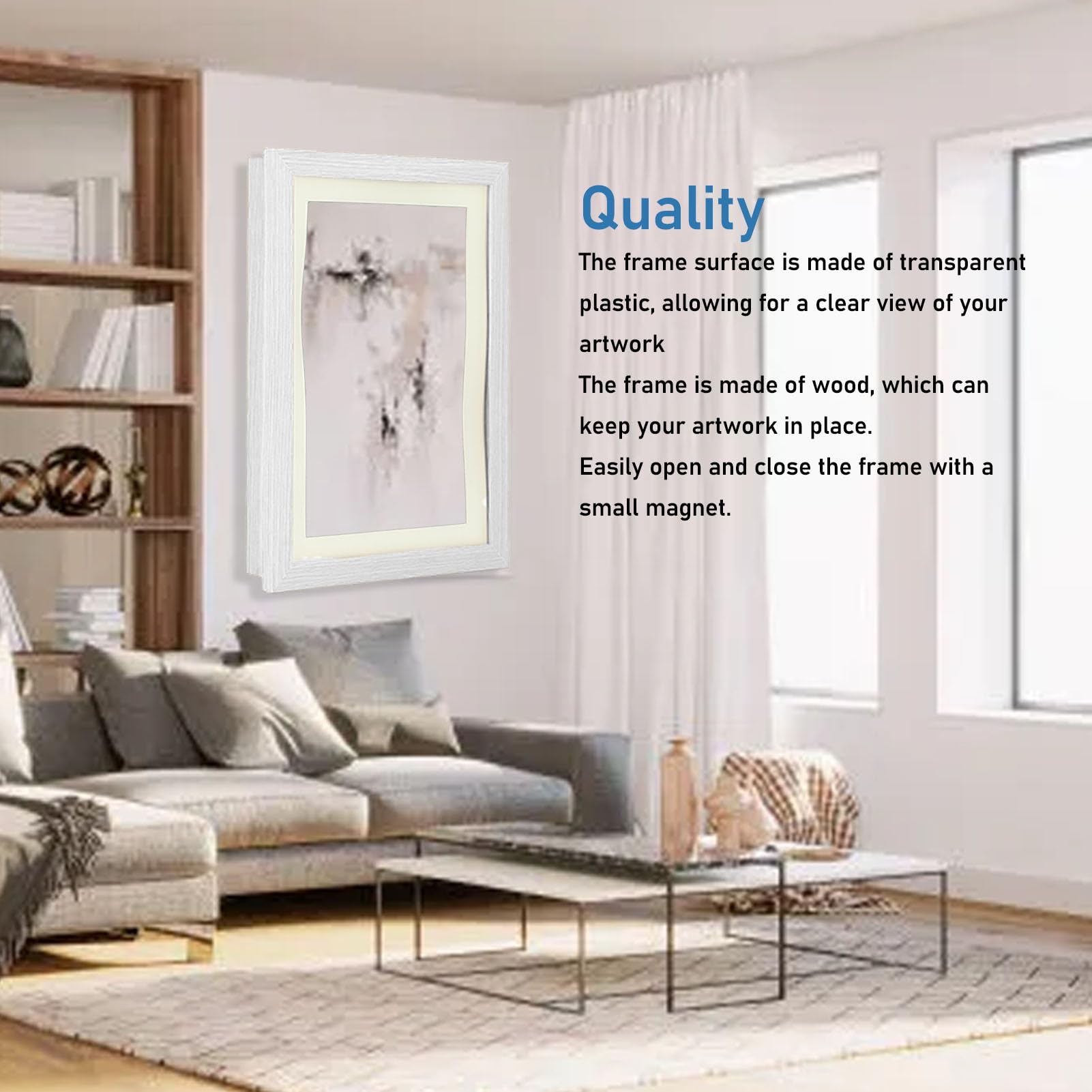 Art Frame, Art Work Display Frame Changeable Kids Artwork Display Frame Oil Painting Storage Box for Artwork of A4 or Smaller Sizes Within 30x21CM (White)