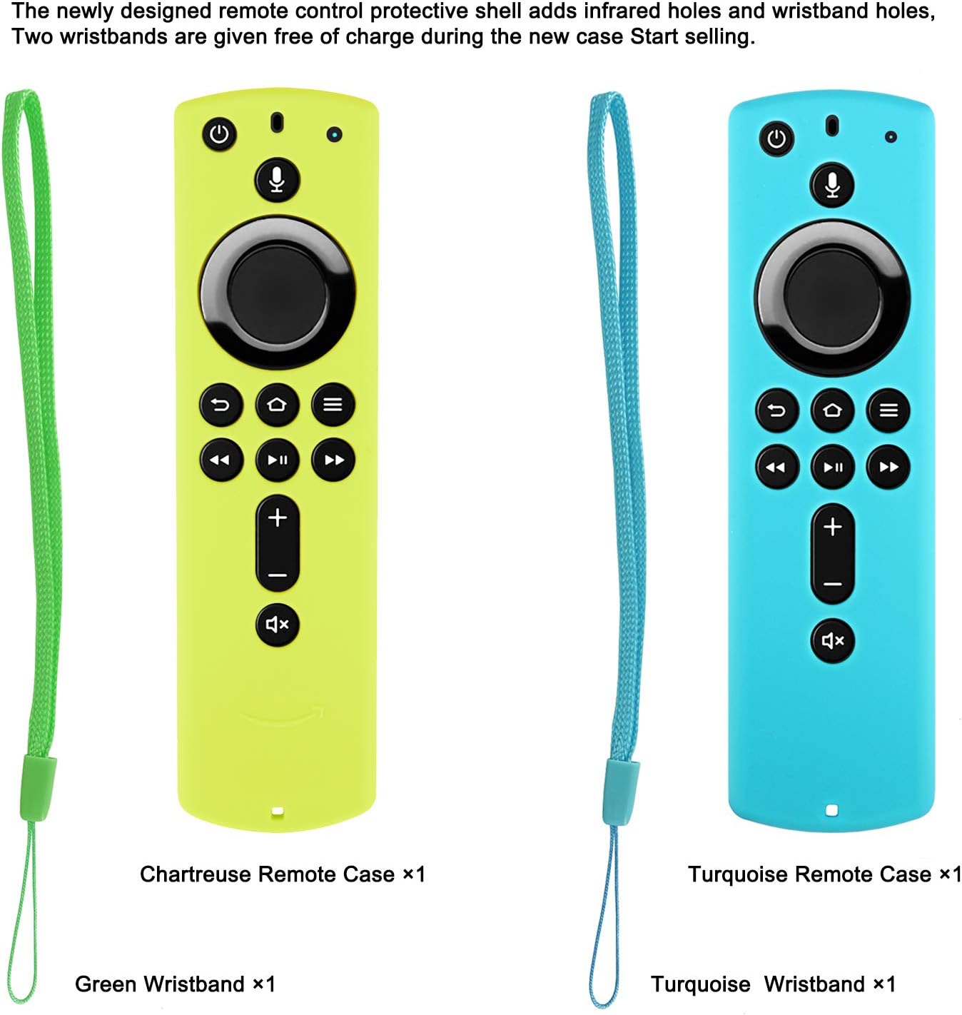 [2 Pack] Pinowu Remote Cover Compatible with Fire TV Stick 4K Remote Control, Silicone Case with Lanyard (Chartreuse Glow & Turquoise Not Glow)[NOT for Fire TV Stick 1st]