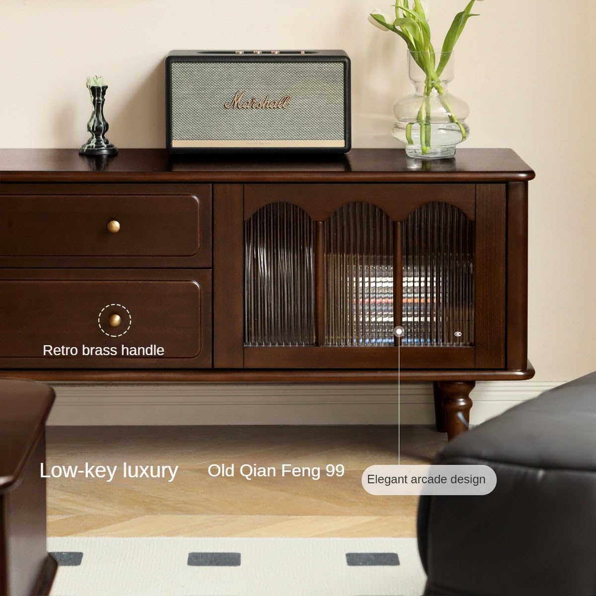 GVAwood Poplar Solid Wood American Style TV Cabinet. 70.8x15.7x22 inch / 180x40x56 cm/Walnut Color/TV Cabinet