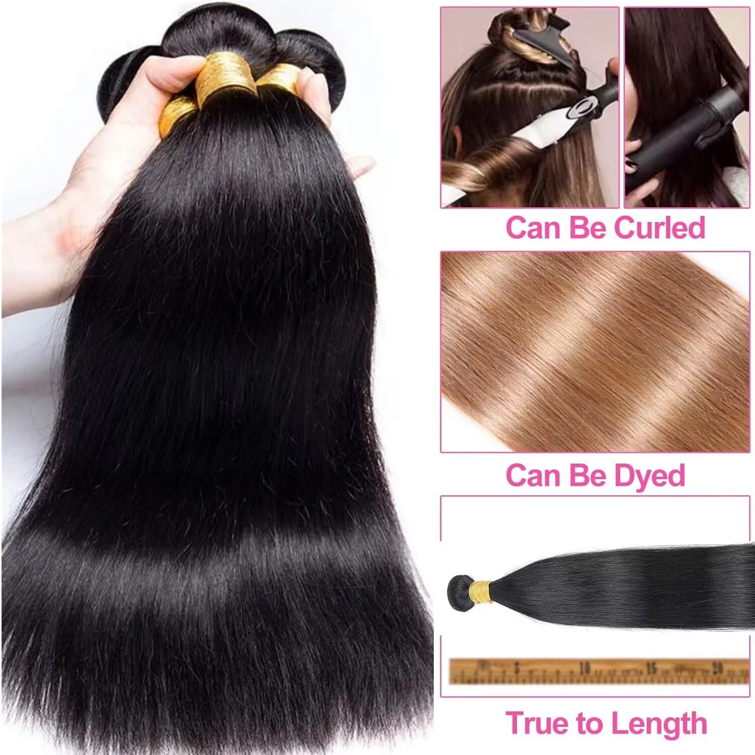 Human Hair Bundles 12A Brazilian Straight Human Hair Bundles 100% Unprocessed Remy Straight Weave Bundles Human Hair Double Weft Hair Bundles 295-300g Total Natural Color 20 20 20 Inch - Image 3