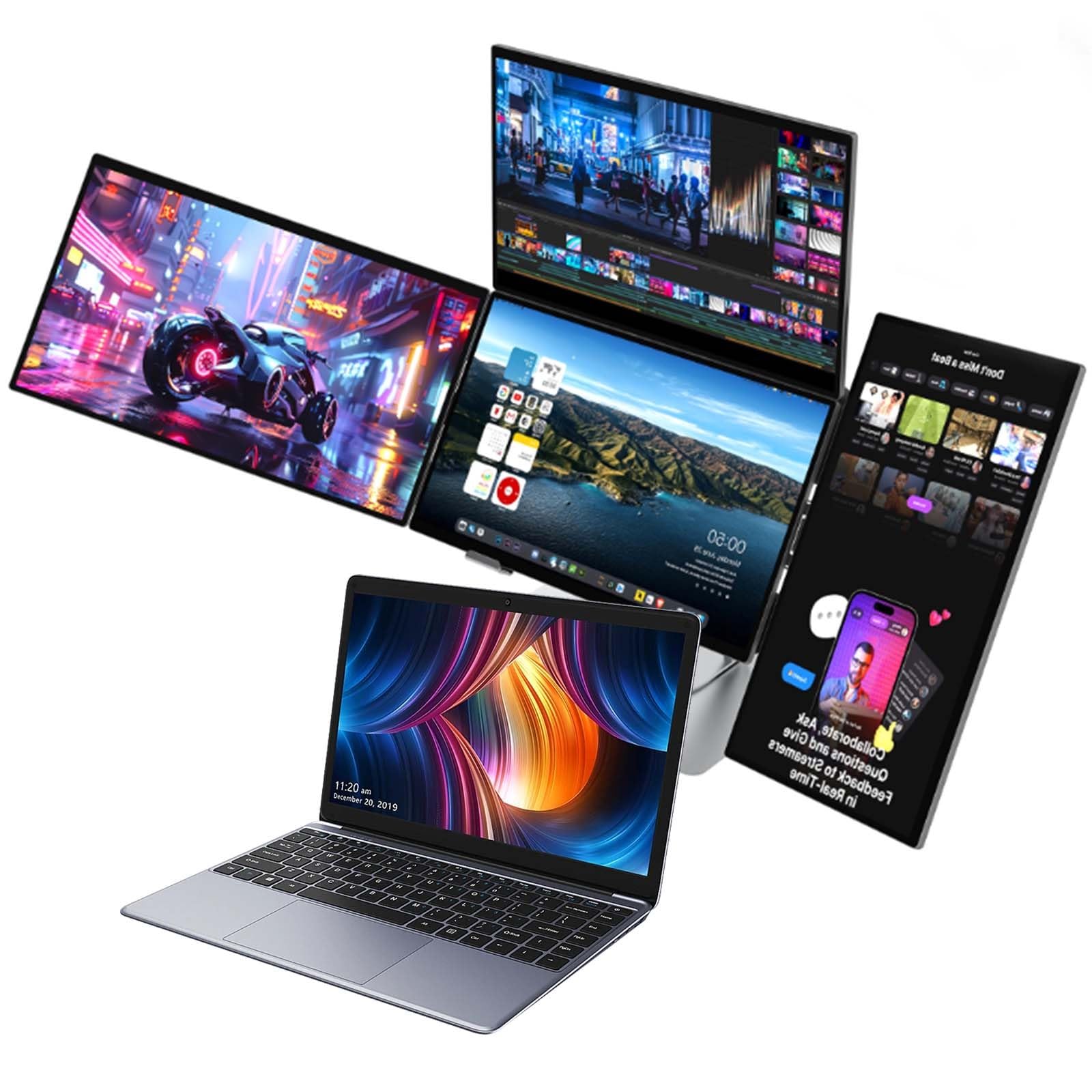 Monitor Portatile a Quattro Schermi, Estensore per Laptop Da 18,5 Pollici | Pannello IPS, 1920x1080, Contrasto 1000:1, Compatibile Con Windows/Macos/Ios/Android, Per Programmatori, Video Editor