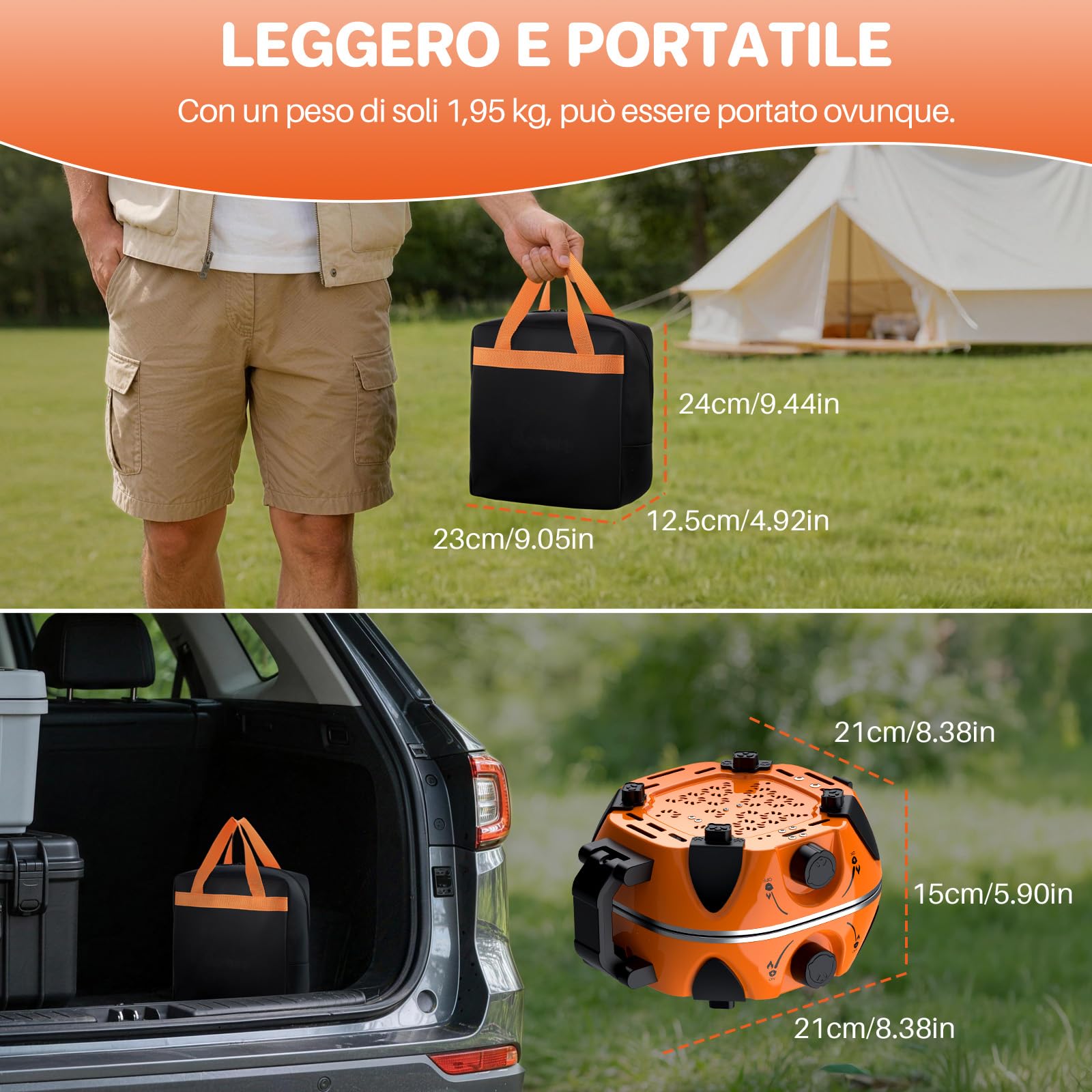 FUNYKICH Fornello da Campeggio a 2 Fuochi Pieghevole,2× 3Kw,Fornello da Campeggio,Fornello a Gas Portatile per Campeggio,Accensione Piezoelettrica,per Grill all’Aperto,con Borsa di Trasporto