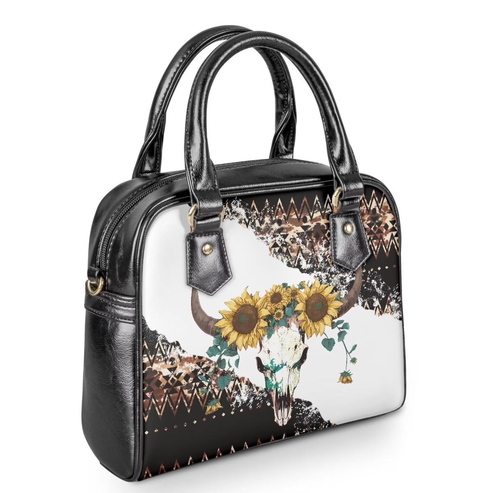 Goncariar Western Bull Skull Purses for Women Crossbody Handbag Sunflower Small Tote Bag Ladies Shoulder Bag Leather Top Handle Bags Satchel Hobo Bag Cow Skull Head Wallet Phone Pouch
