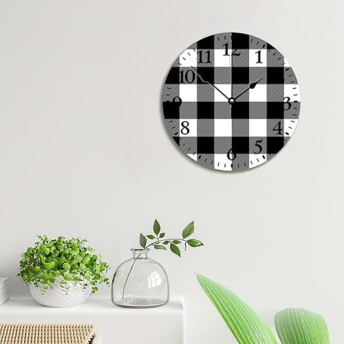 Miniatura 4 de ArogGeld Qx554bcsx7h0 - Reloj de pared a cuadros de búfalo blanco y negro de 10 pulgadas, funciona con pilas, sin tictac, madera de granja vintage,