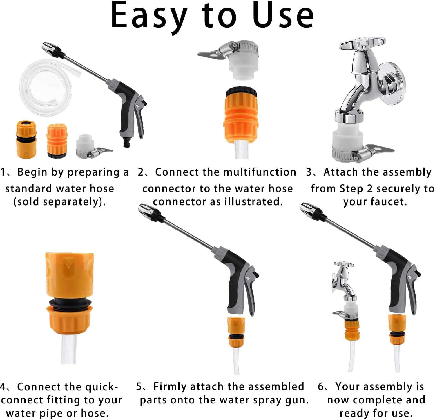 High Pressure Washer Wand, 360° Rotating Nozzle with Long Wand | 3 Quick Connect, Flexible Hose, Car Washing, Patio, Window, Floor, Pet & Drain Cleaning