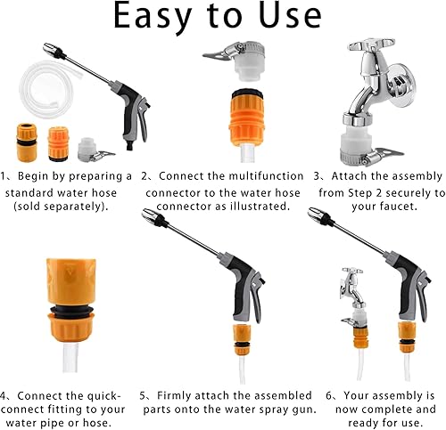 Miniatura 5 de Varita de lavadora de alta presión, boquilla giratoria de 360 grados con varita larga, 3 conexiones rápidas, manguera flexible para lavado de