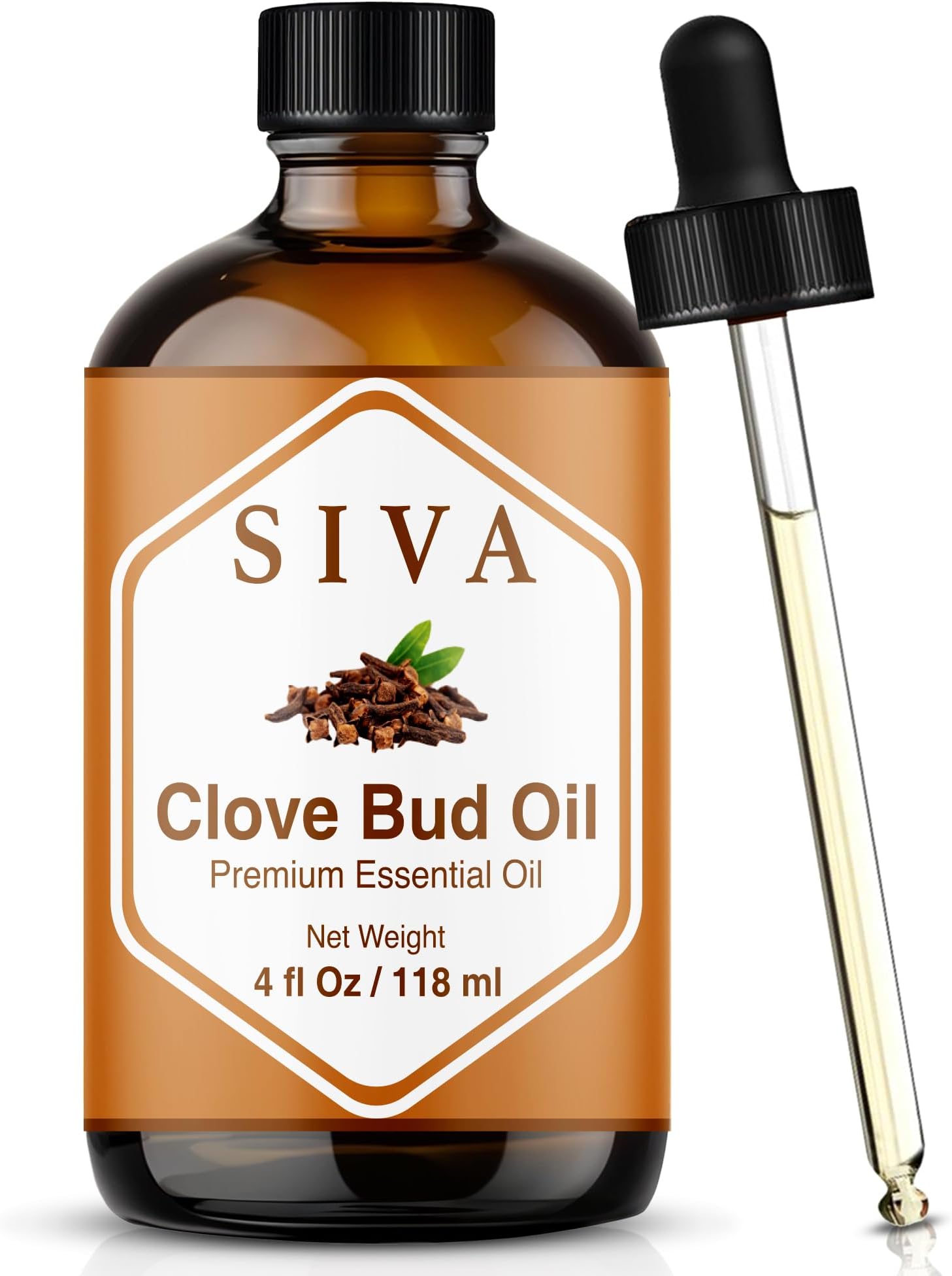 Siva Clove Bud Essential Oil - 4 Fl Oz – Natural Clove Oil - for Diffuser, Face, Skin Care, Aromatherapy, Hair Care, Scalp and Body Massage - with Dropper