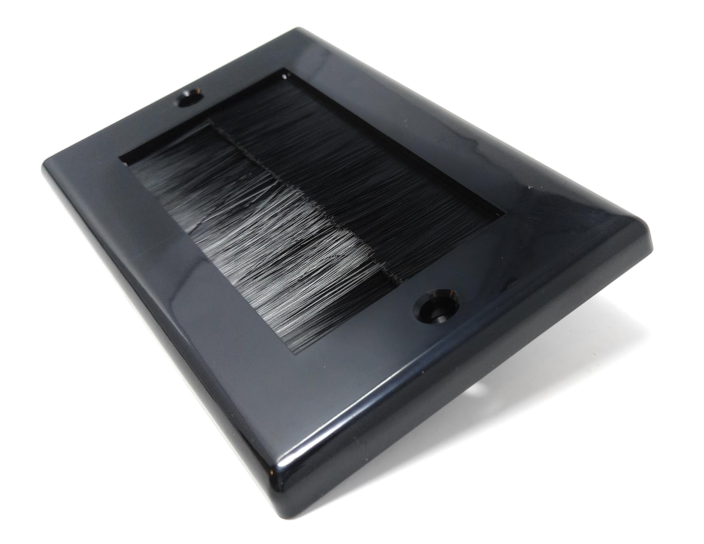 Drut Black 1Pcs. Dual Gang Brush Wall Outlet Cable Entry Plate, Tidy Mount Faceplate, (Screws Included)