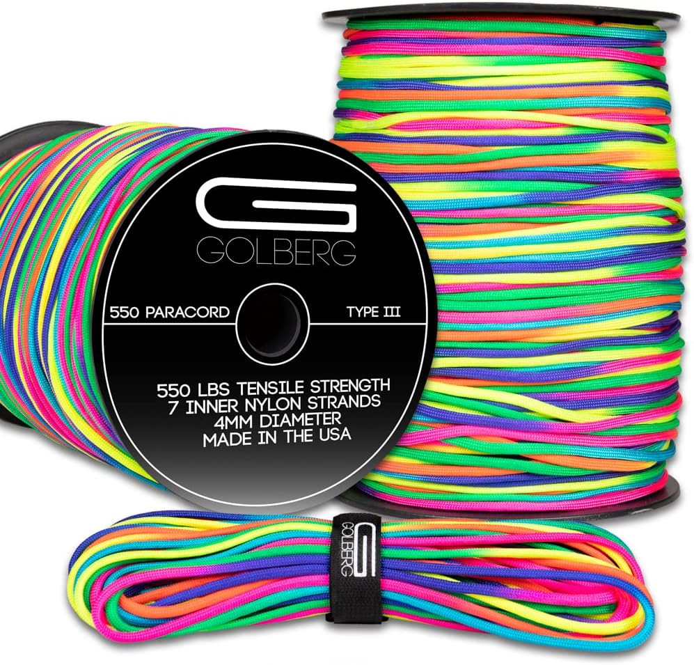 GOLBERG G 550lb Paracord – Type III – Designed for Indoor & Outdoor Use – Great for Camping, Fishing, DIY Crafts, and More!