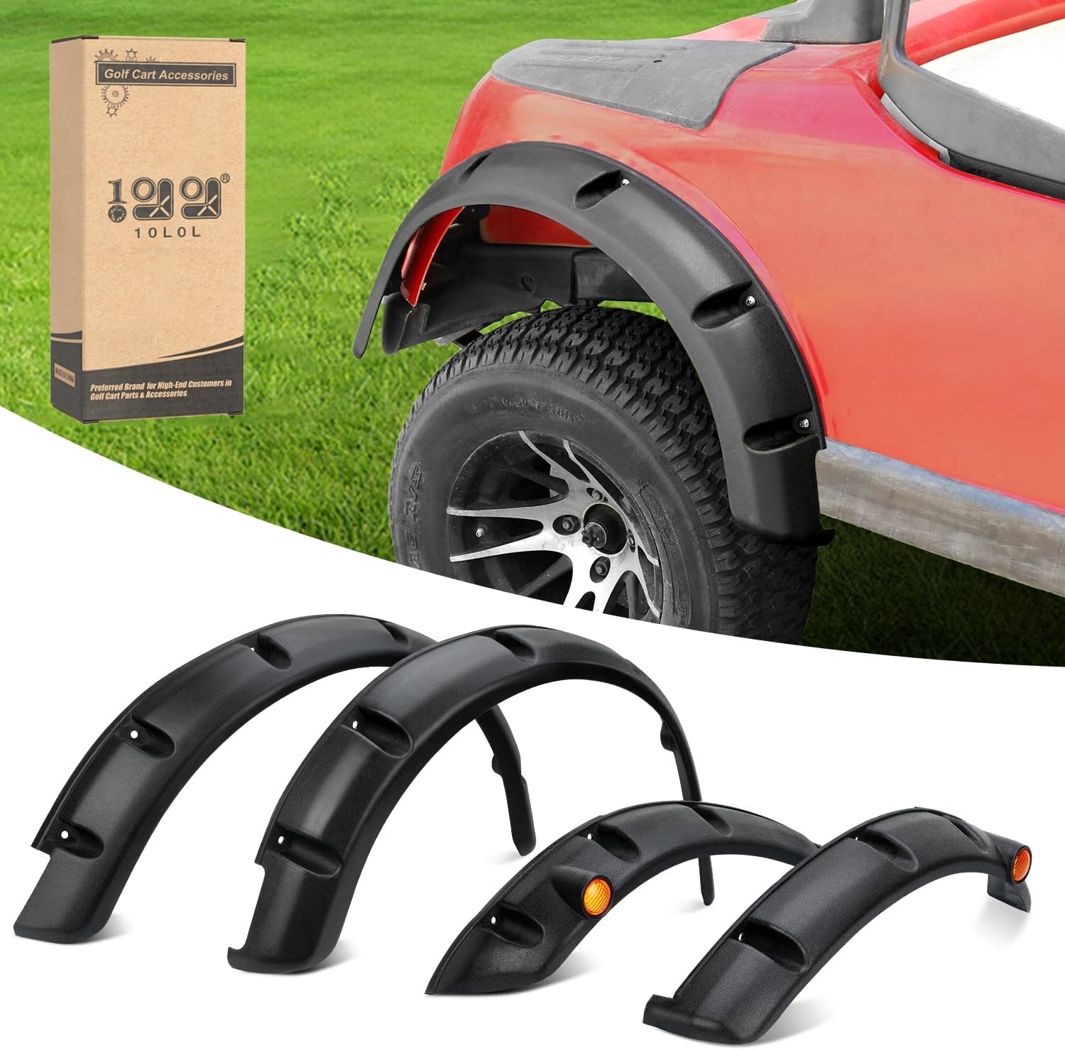 10L0L Golf Cart Front Rear Fender Flares for EZGO RXV 2008-2015 Gas & Electric, with Stainless Steel Screws, Set of 4(Not fit modified models)