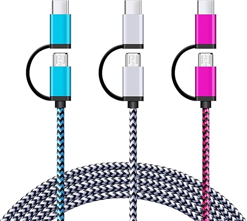 Cable USB C, paquete de 3 cables 2 en 1 de 6 pies, cable de carga tipo C, cable USB A trenzado de nailon y micro USB para iPhone 1616 Pro16 Pro Max,