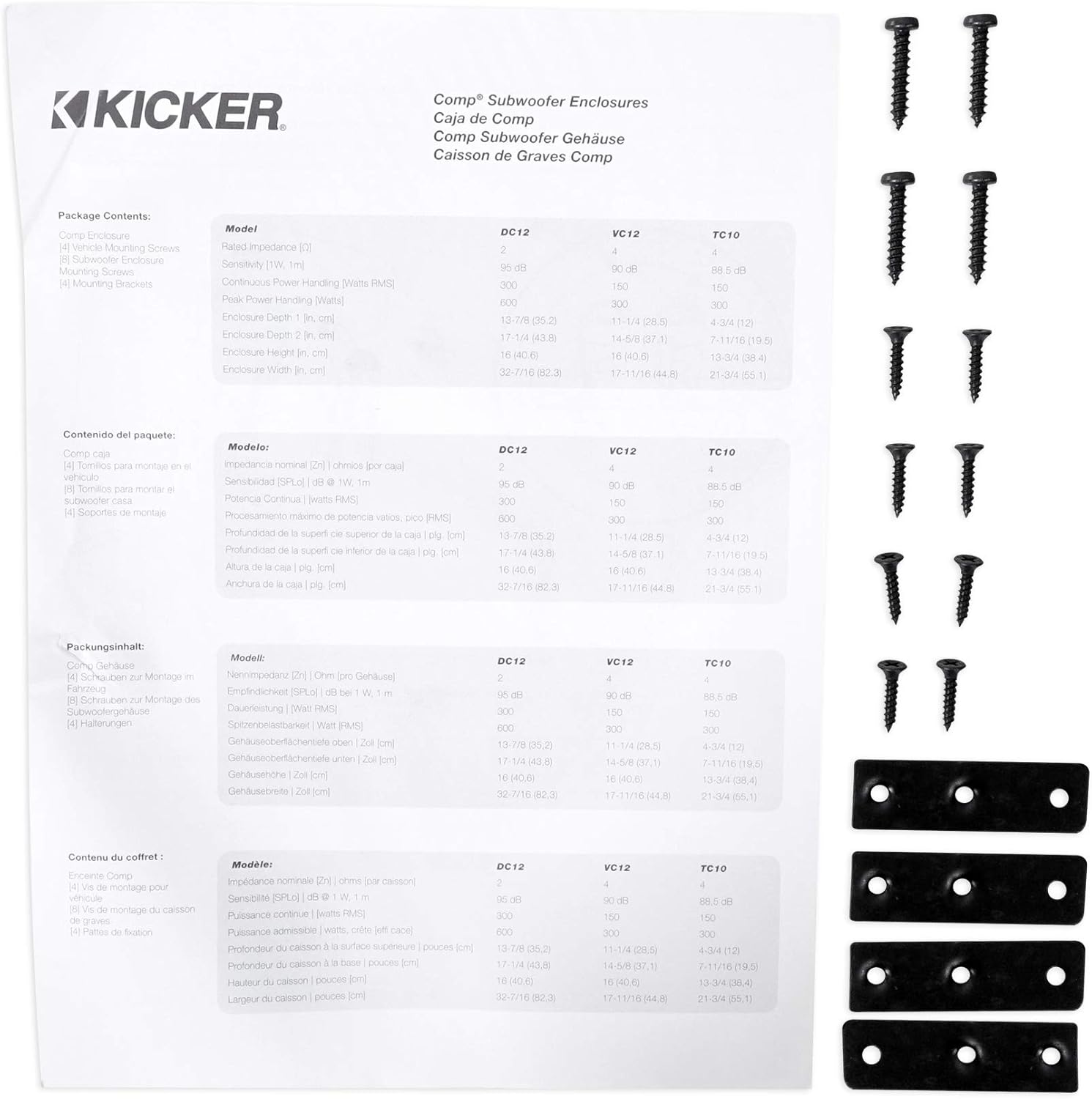 Kicker 43DC122 Comp Dual 12" Subwoofers in Vented Sub Box Enclosure, 2-Ohm Bundle with Rockville dB11 1400W Peak Mono 2-Ohm Car Amp and Bass Remote and RWK81 8 Gauge Amp Installation Kit