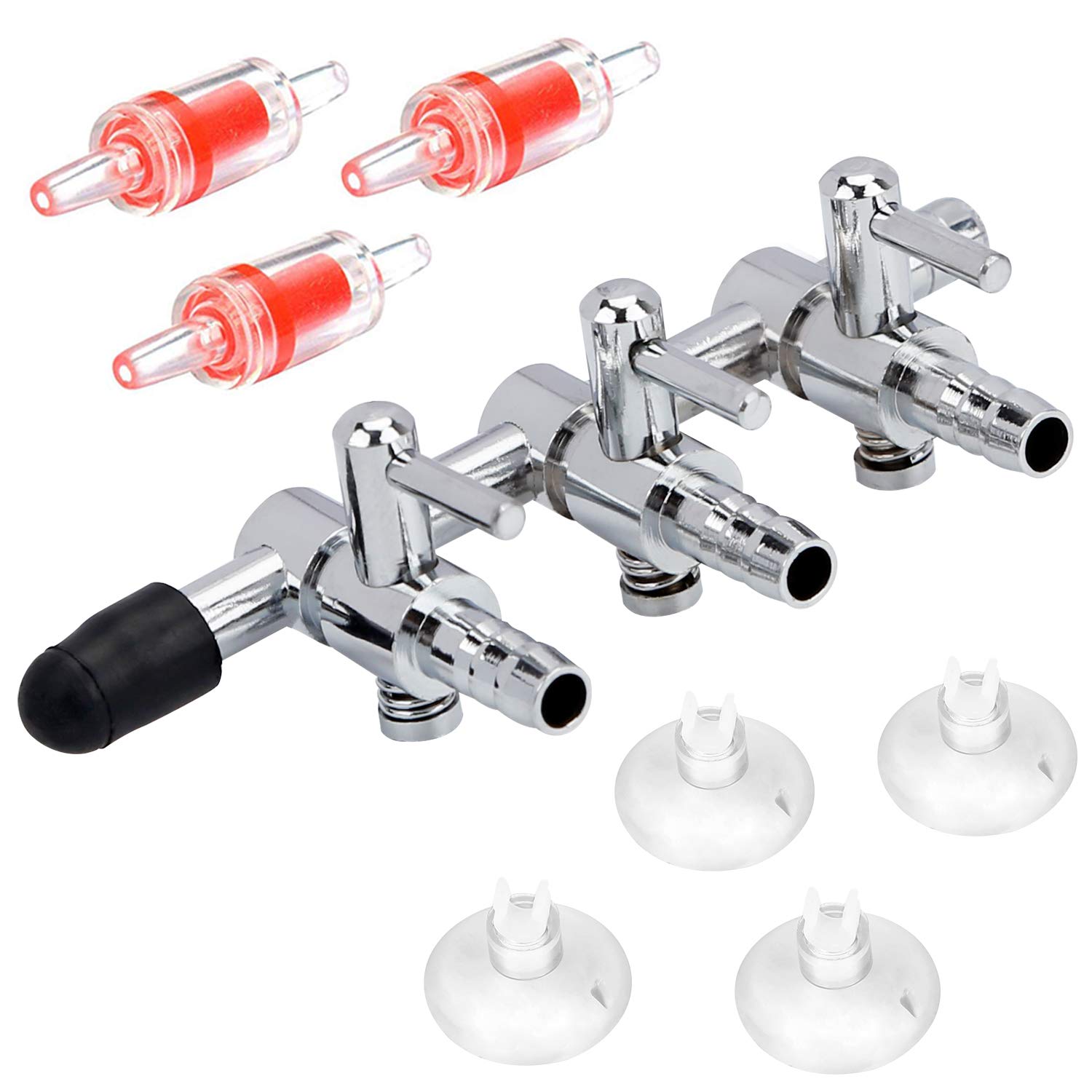 Pawfly 3-Way Aquarium Air Flow Control Lever Valve Distributor Splitter Pump Accessories Set with 3 Check Valves & 4 Suction Cups : Pet Supplies