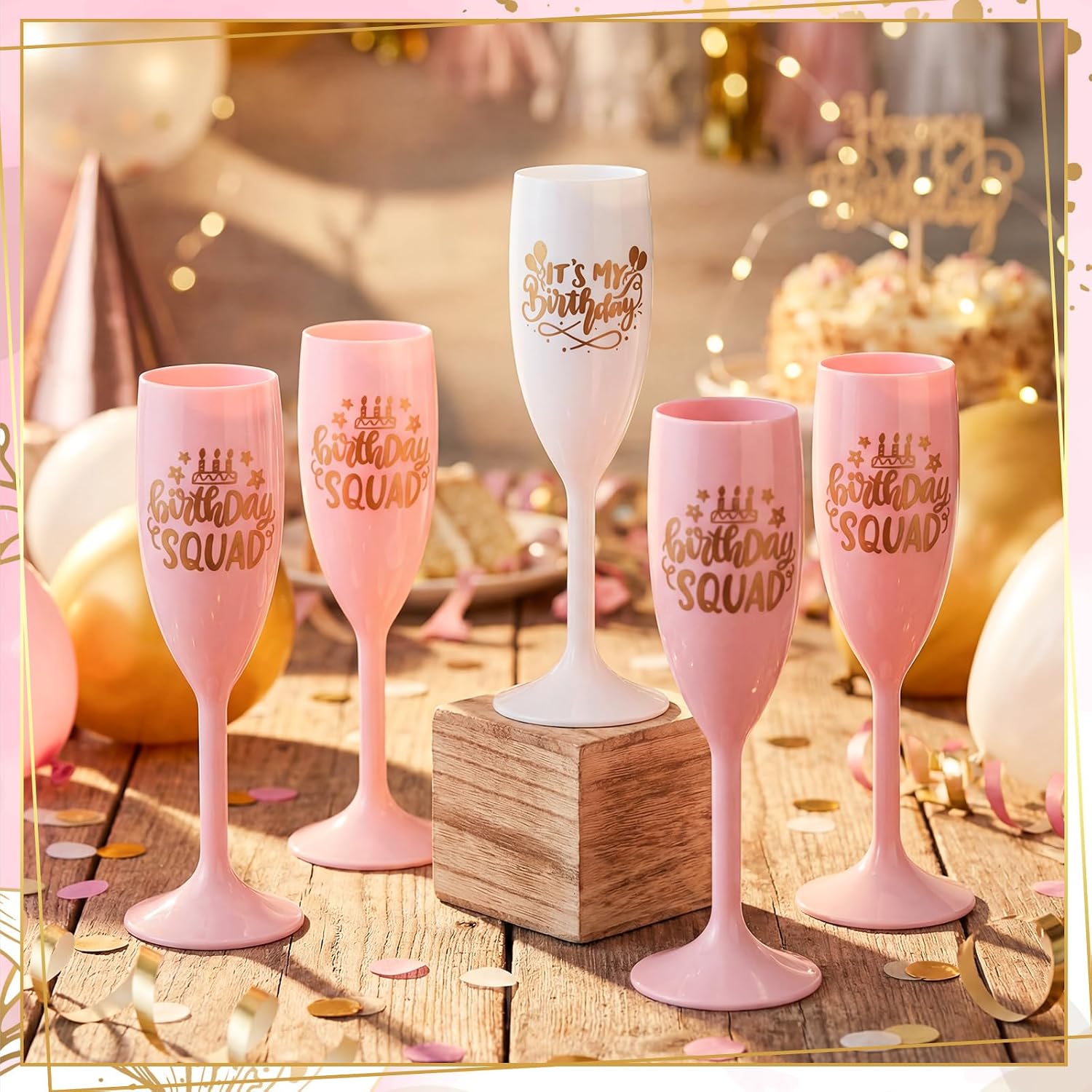 6 Pcs Champagne Glasses Flutes Plastic Wine Glasses, Birthday