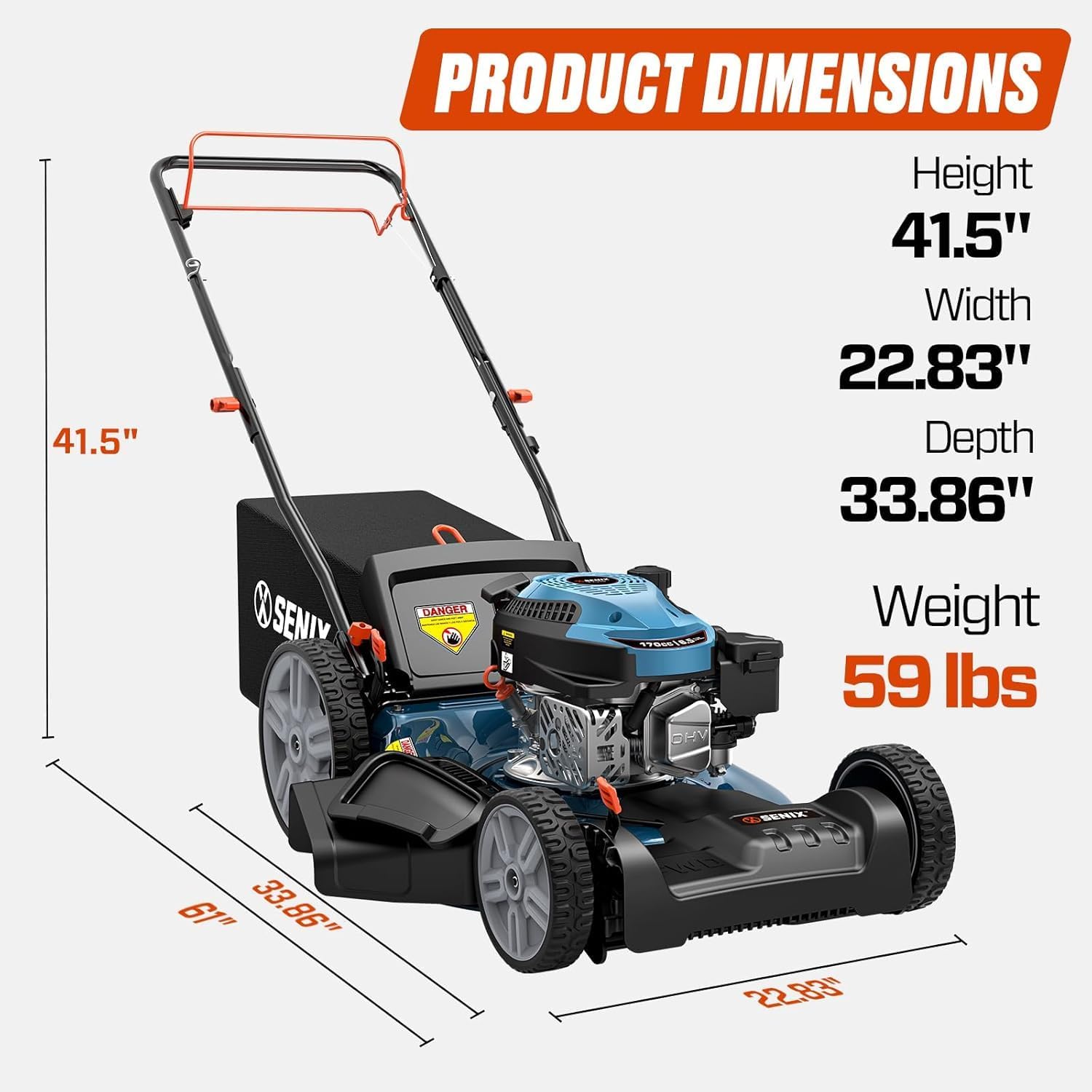 SENIX 21 in Self Propelled Gas Lawn Mower, 170 cc 4-Cycle Mower photo 9
