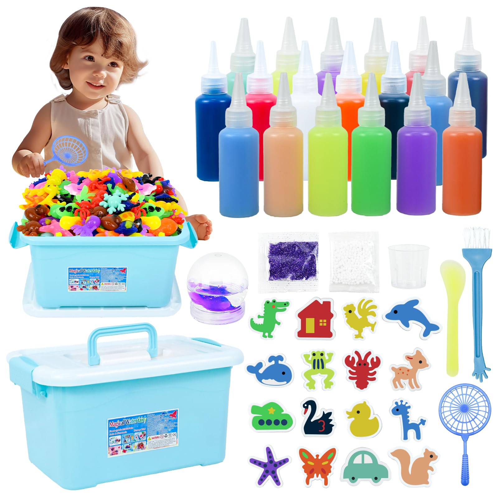Joellfuner Aqua Gelz Creative Set, 3D Aqua Fairy, Kit de Elfo Mágico de Agua con 18 Botes de Gel de Color, Molde y Caja de Almacenamiento, Juguete de Gel de Agua Regalo para Niños de 5 a 12 Años