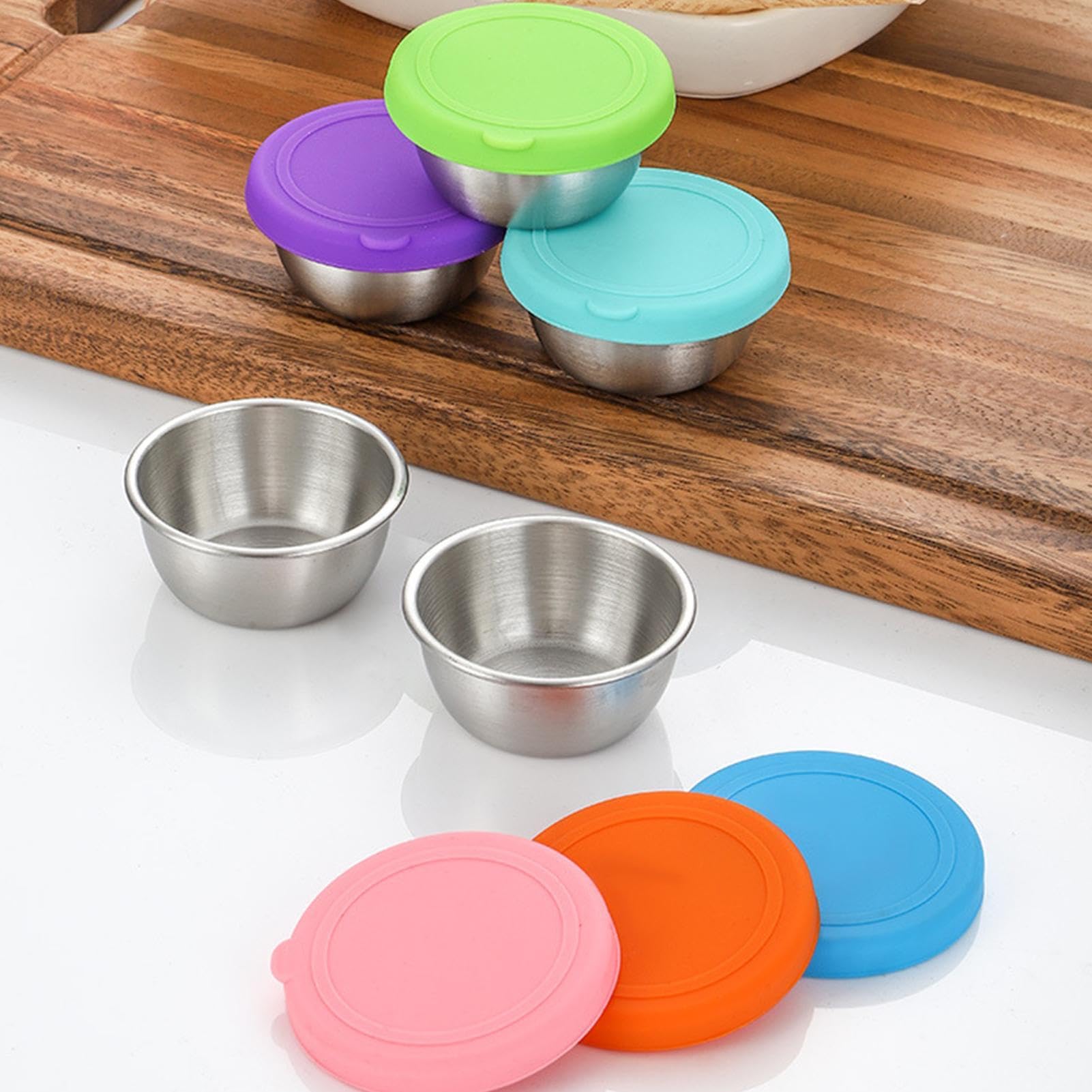 6 Contenitori Per Condimenti In Acciaio Inox 70 Ml – A Prova Di Perdite, Con Coperchi Colorati, Per Salse E Snack