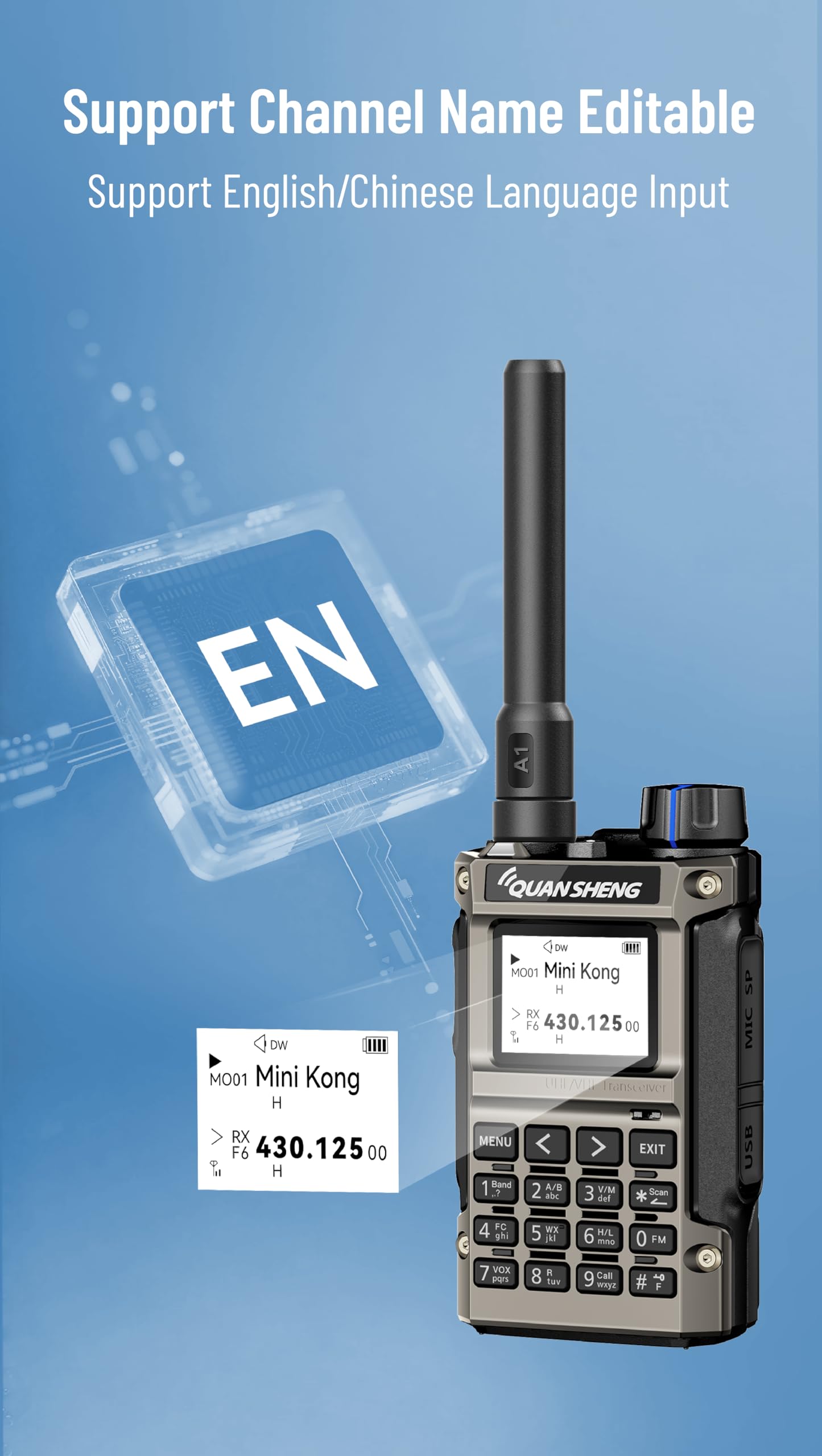 Quansheng UV-K1(8) Walkie Talkie Handfunkgerät, 1400mAh, Akku mit hoher Kapazität,Mini Pocket Radio, Full Band Empfänger, Air Band, One Key Frequency Match, Wireless Copy, NOAA