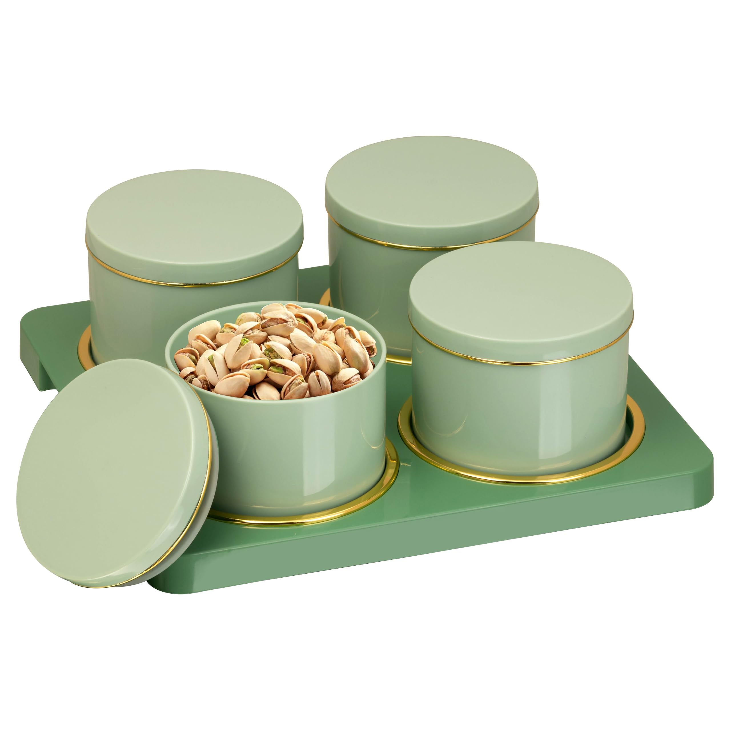 Selvel Dune Airtight Dry Fruit Container Tray Set -4 Pcs (450ml) -Multi-Color (Classic White, Repose Grey, Bluish Grey) Polypropylene with Subtle Gold Rim (Flash Green) (B0D5D28H88) Amazon Price History, Amazon Price Tracker