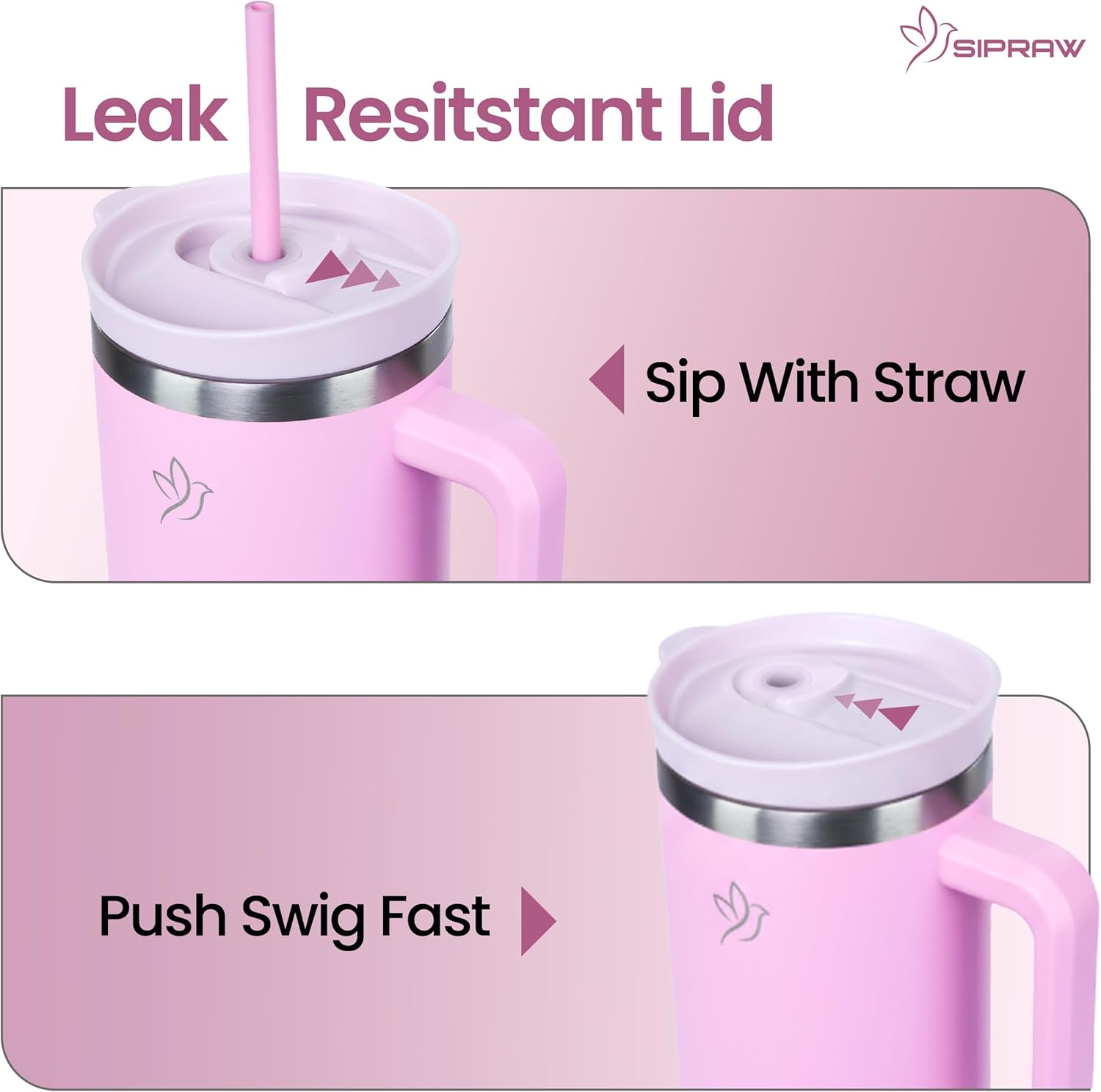 Tumbler with Handle, Insulated Tumbler with Lid and Straw, Stainless Steel Travel Coffee Mug, Hot and Cold Tumbler, Perfect for Camping, Travelling & Gifting, 30oz, Pink - Image 3