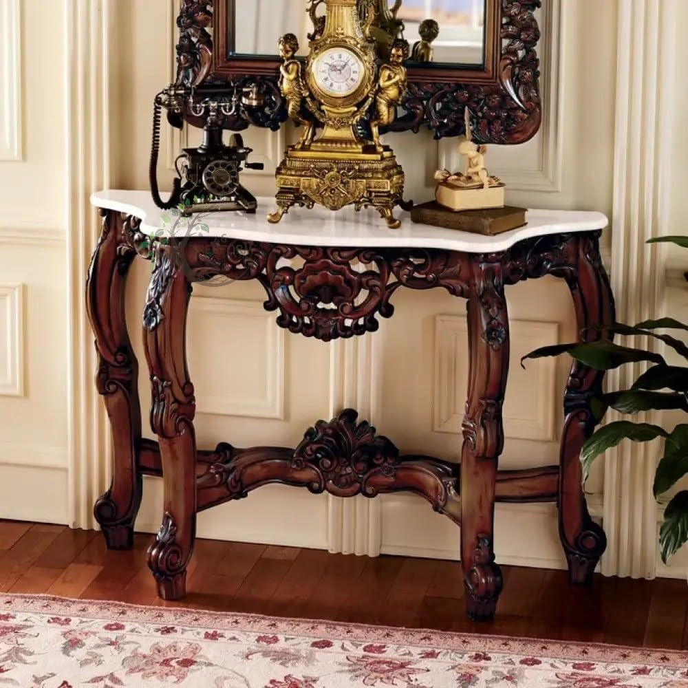 46Treeform Wooden Carved Console Table | Solid Mango Wood, Walnut Brown | Decorative Table for Living Room, Hallway, Entryway, or Office | 48 x 34 x 15 Inches,-image-4