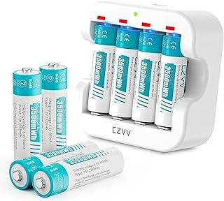 Rechargeable AA Lithium 1.5V Batteries - Full-Recharged 8 Pack with 2H Ultra Fast Charger for Household Office Devices, Long-Lasting High-Capacity 3500mWh, Cycle Times up to 1300x, Constant Output