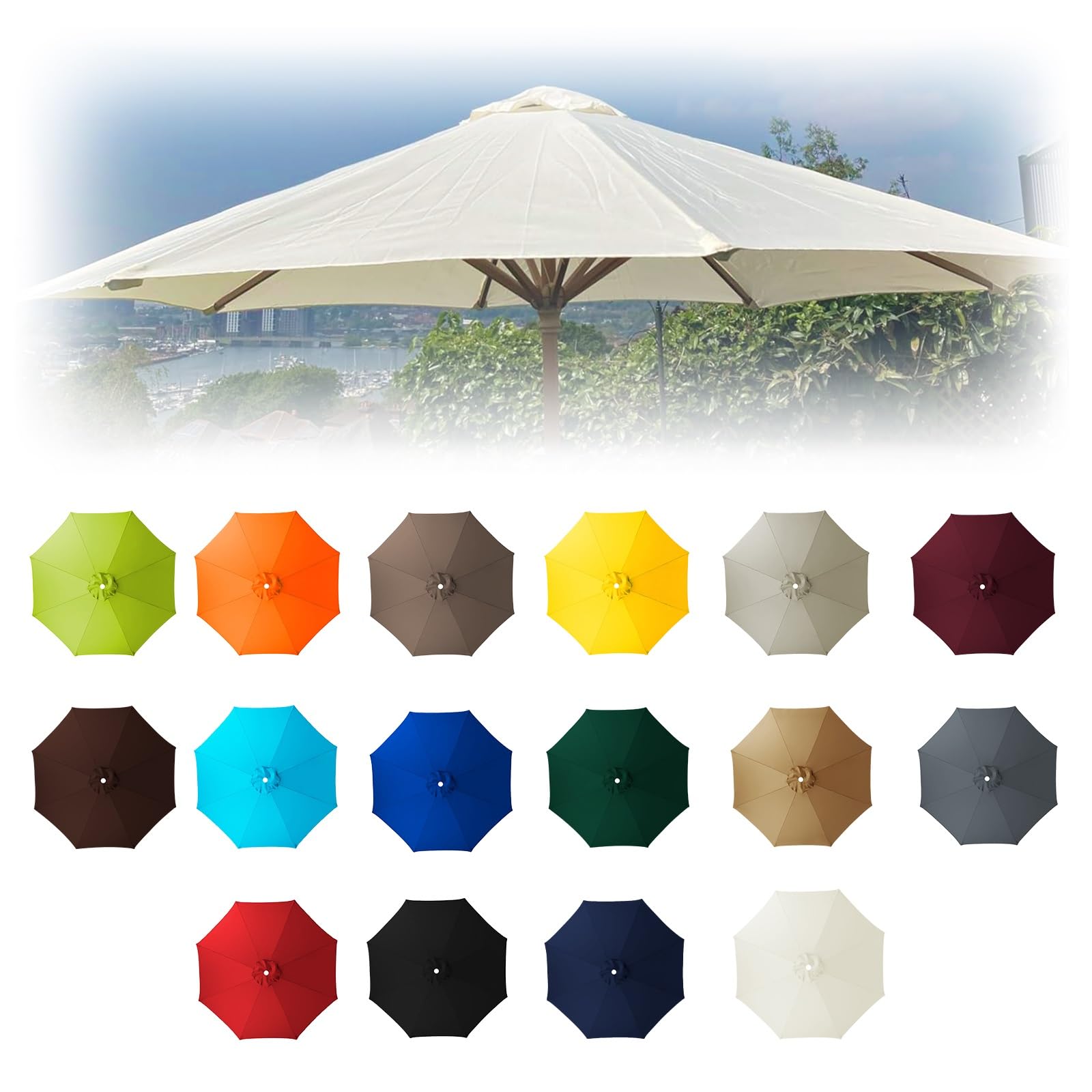 Parasol Umbrella Replacement Cover, Replacement Parasol Cover, Outdoor Replacement Cover, Garden Parasol Canopy Cover, Fade Resistant, 6 Arms/8 Arms, for Garden Umbrella(Dark top color,6ribs:2m/6.5ft