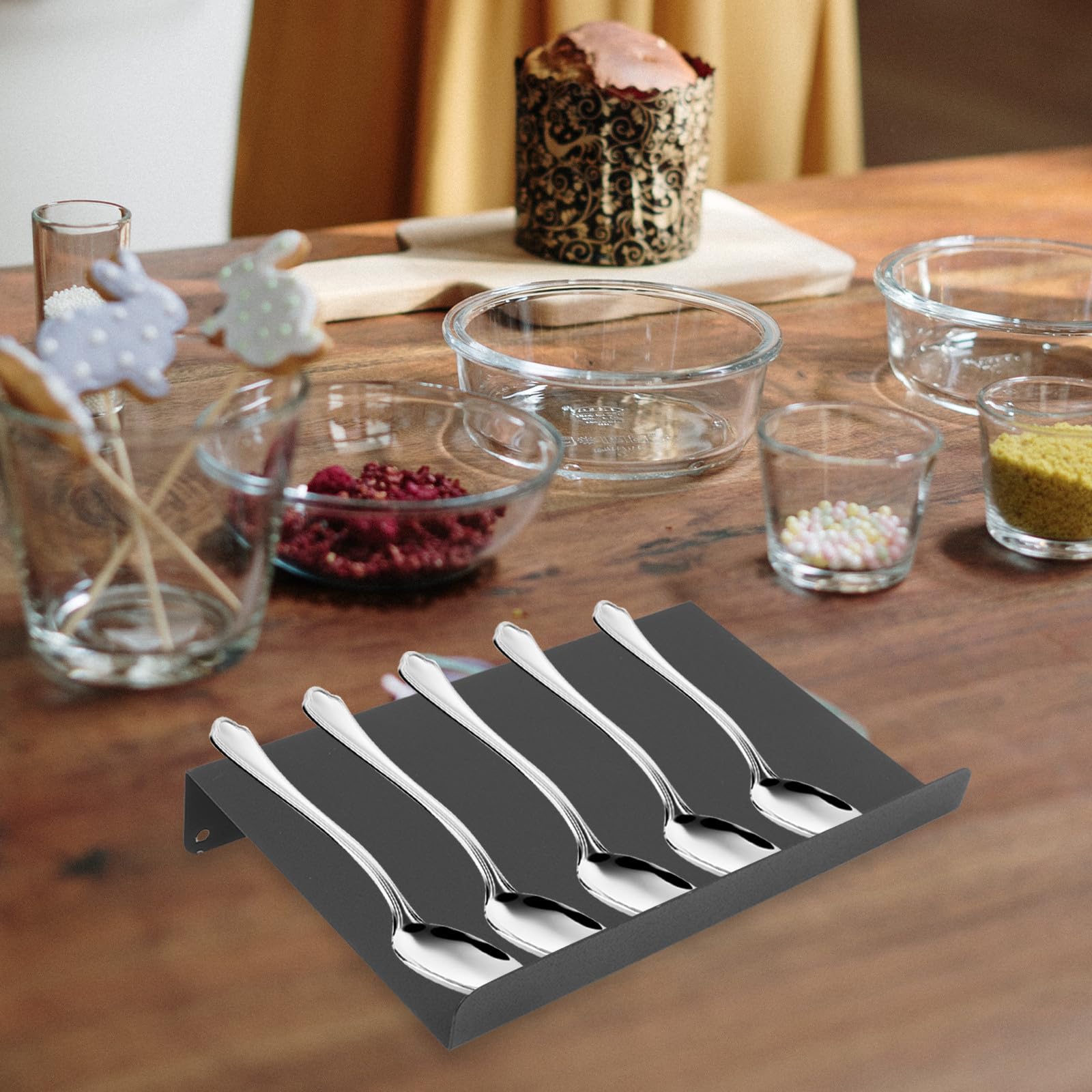 Organiseur de Tiroir la Cuisine en Aluminium Spatial Noir, Support de Rangement Épices Design Ergonomique, pour Organiser et Optimiser L'espace Cuisine