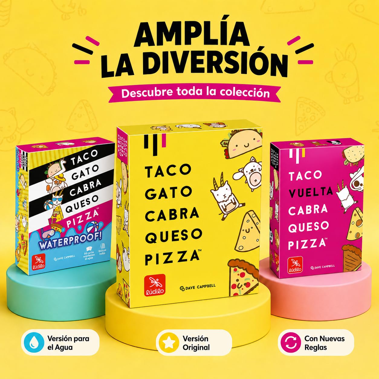 Ludilo - Taco Gato Cabra Queso Pizza | Juegos De Mesa | Juegos De Mesa Niños 8 Años O Más | Juego De Cartas con 60 Cartas | Regalo Niño 8 Años O Más De 3 A 8 Jugadores