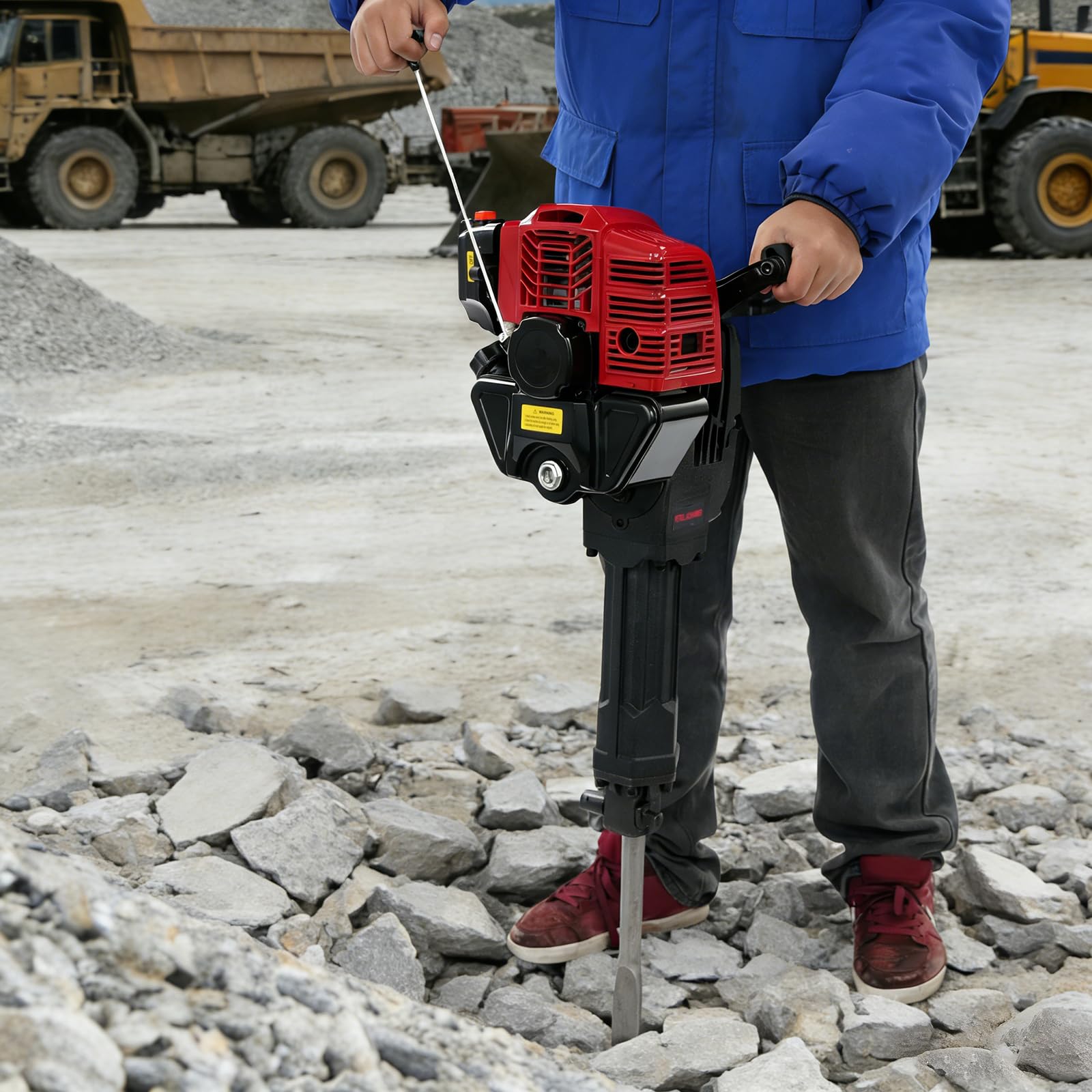 Martillo de demolición de gasolina de 52 CC, 2 tiempos, martillo de golpe multifuncional con dos puntas de cincel, tumbas de árboles de jardín de gasolina para construcción, jardín y trabajos