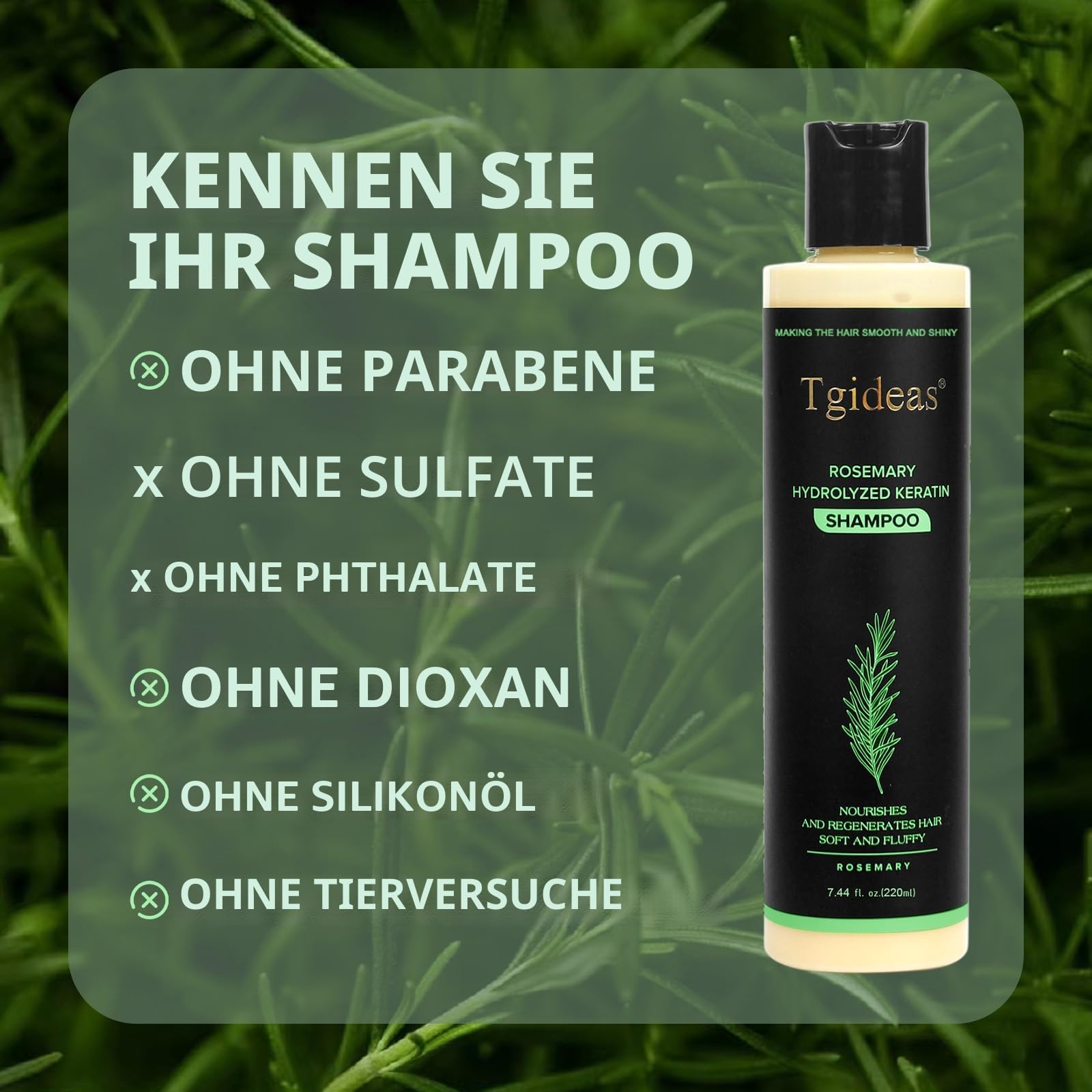Bio-Shampoo für Haarwachstum, Rosmarin, für Frauen und Männer, natürliches Shampoo zur Stärkung und Verdickung mit hydrolysiertem Keratin für feines Haar und Haarausfall, 7,4 ml