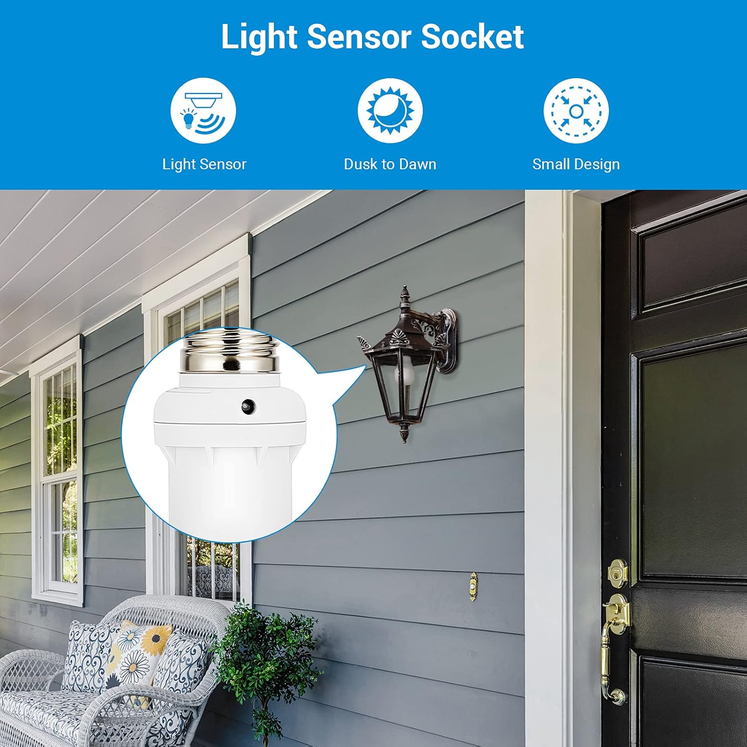 DEWENWILS Light Sensor Socket 2 Pack, E26 Dusk to Dawn Light Socket with Timer, Light Socket Indoor/Outdoor for Porch Garage Garden Patio Waterpoof Lights