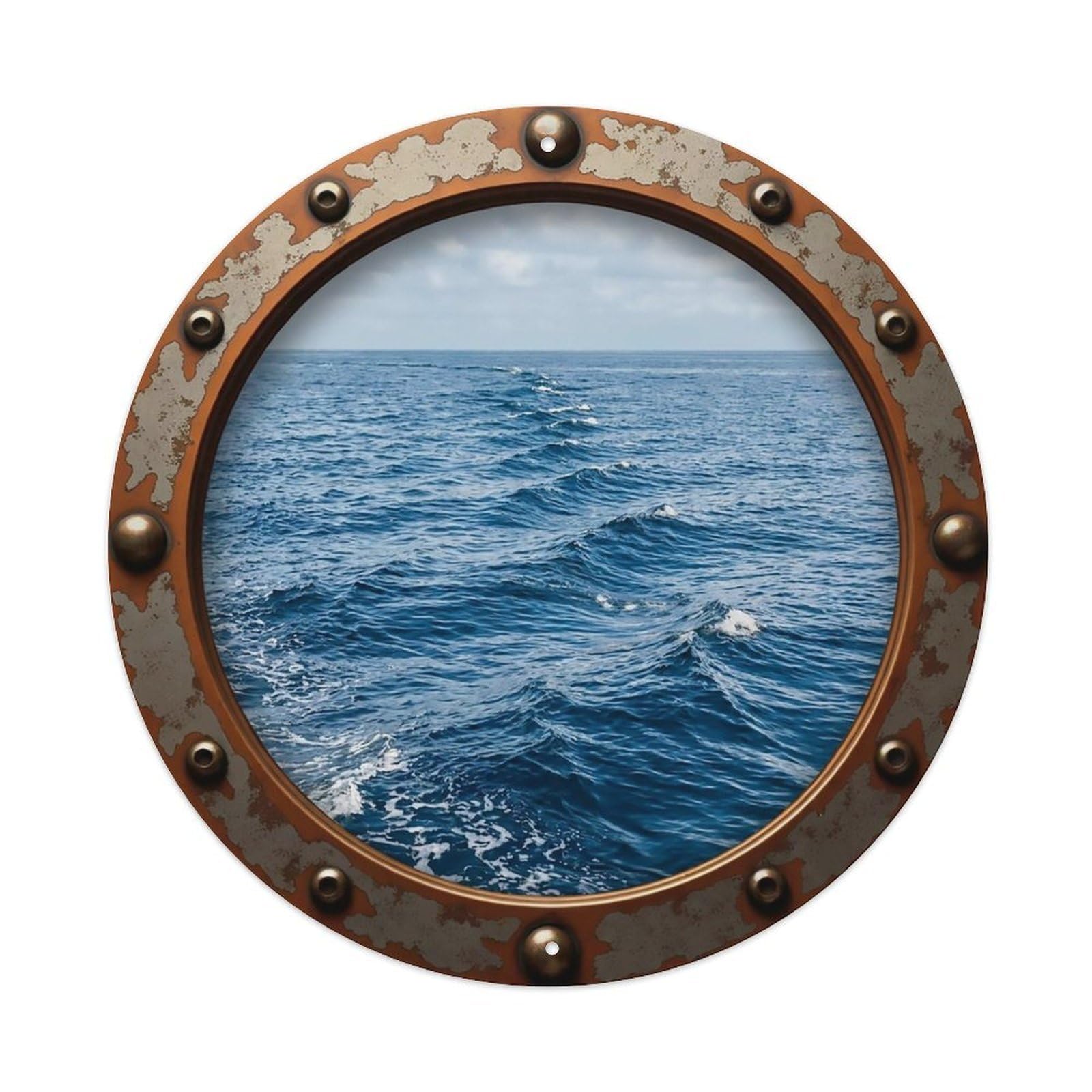 Vintage Porthole Wave Patterns Nautical Window View Metal Tin Sign