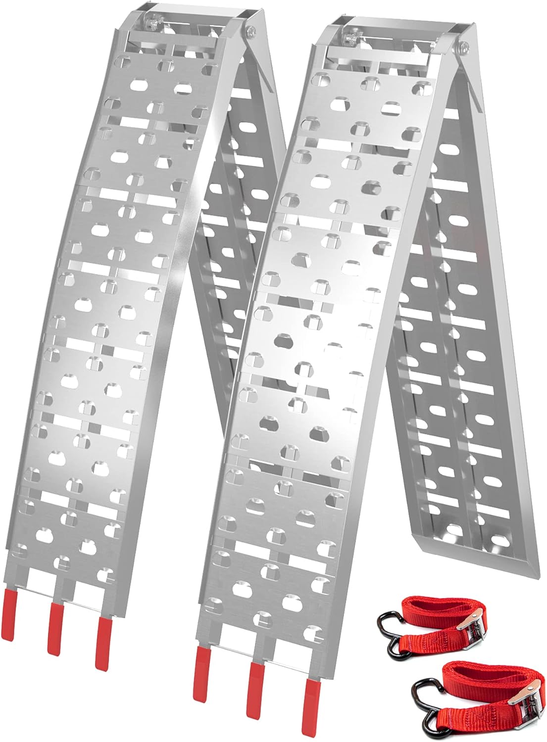Aluminum Ramps 2 Pcs 7.5′ Folding Loading Ramps, 1500 Lbs Capacity for Heavy Duty ATV UTV Motorcycles, Dirt Bike, Lawn Mowers, Snowblower, Aluminum Ramp with Load Straps