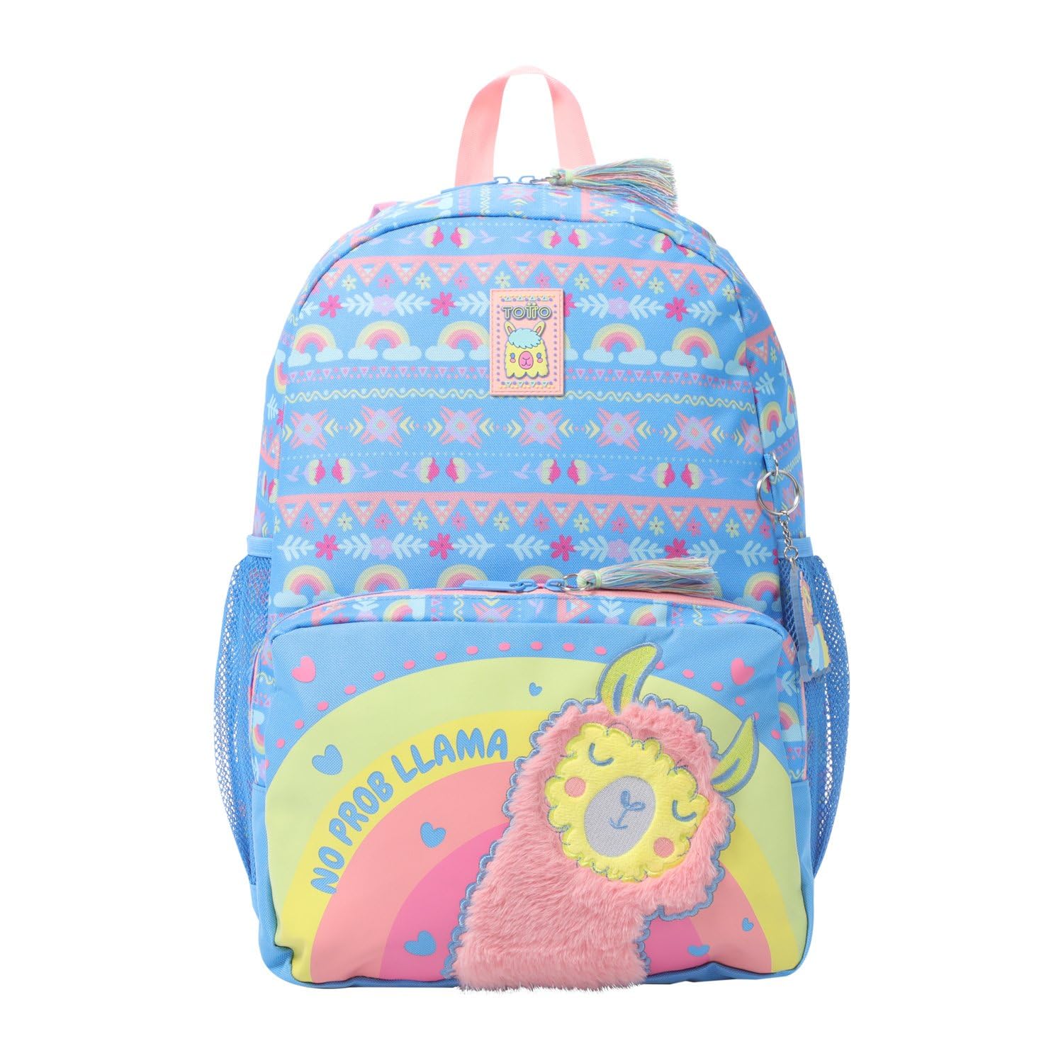 TOTTO Mochila Infantil, Modelo Llama L, Mochila Grande, Capacidad 16 L, 2 Compartimentos, 2 Bolsillos para Botella, Organizador Interno, Correas Acolchadas, Resistente y Duradera, Color Azul