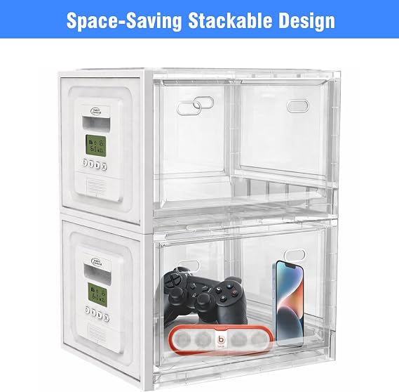 Combo & Timed Lock Box Clear Plastic Medication Lock Box With Combination Lock, Locking Snack Container For Fridge/Refrigerator, Tablet, Cell Phone Locker Time Safe(Clear Timer)